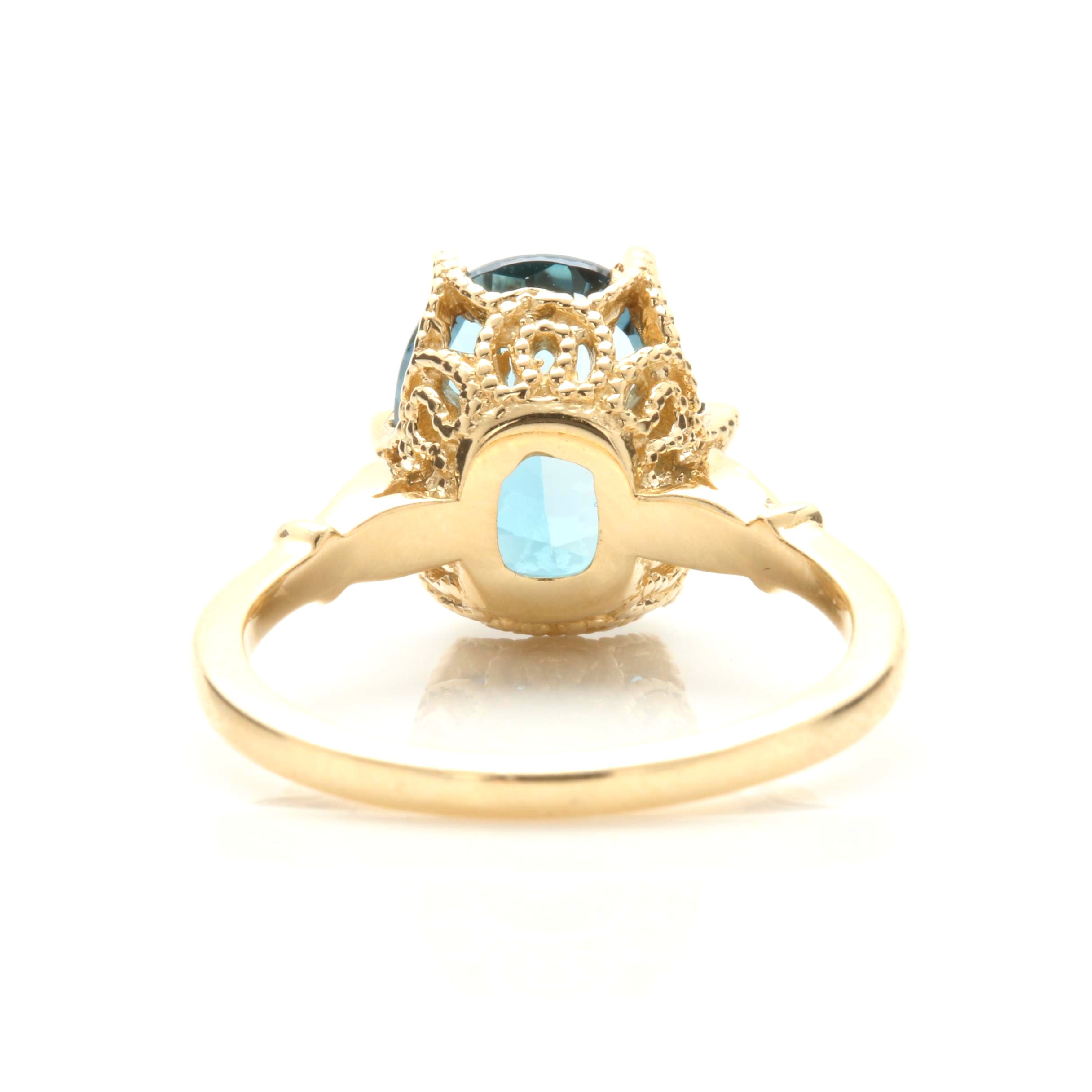14K Yellow Gold Blue Topaz and Diamond Ring