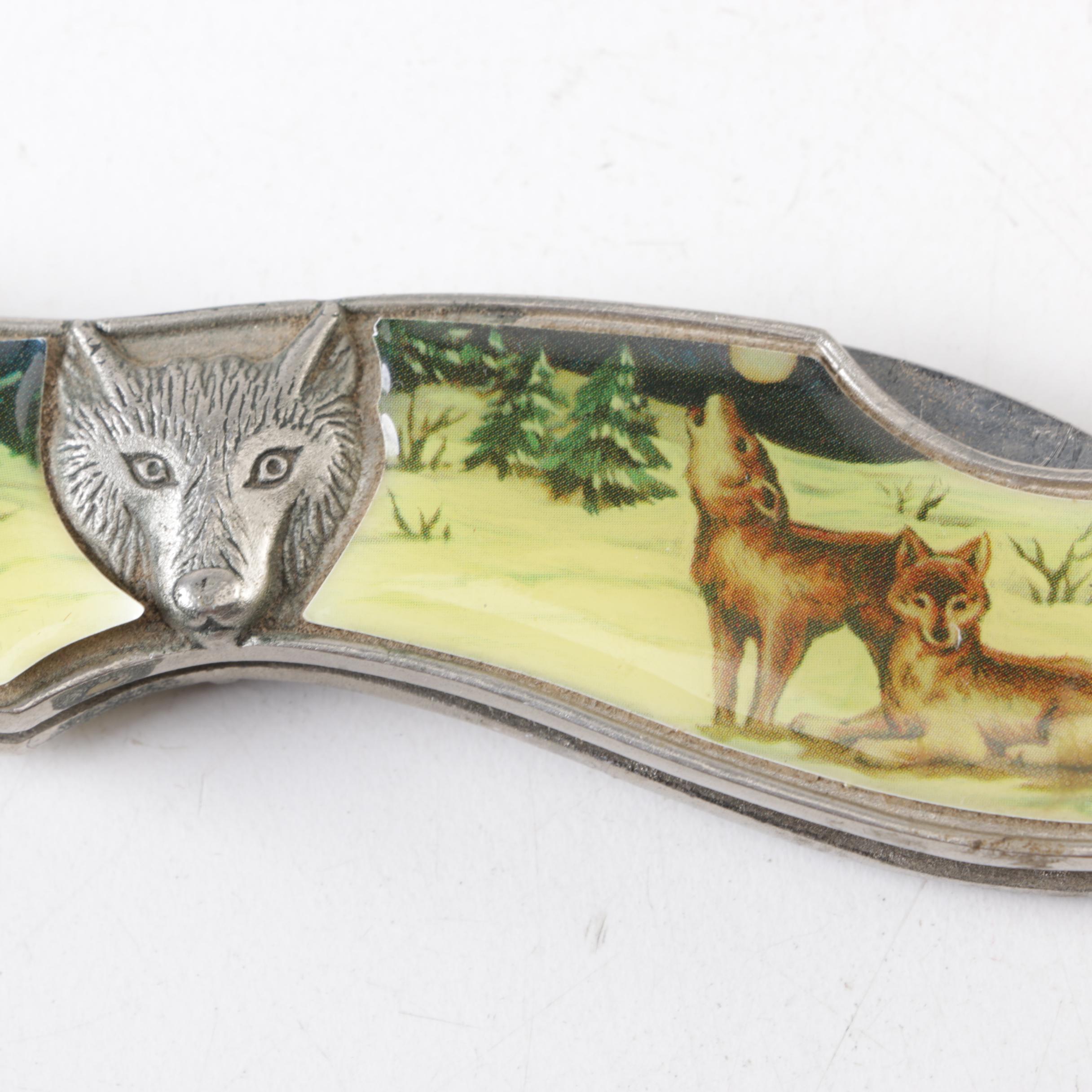 Rostfrei Wolf-Themed Pocket Knife with Case and Sheath