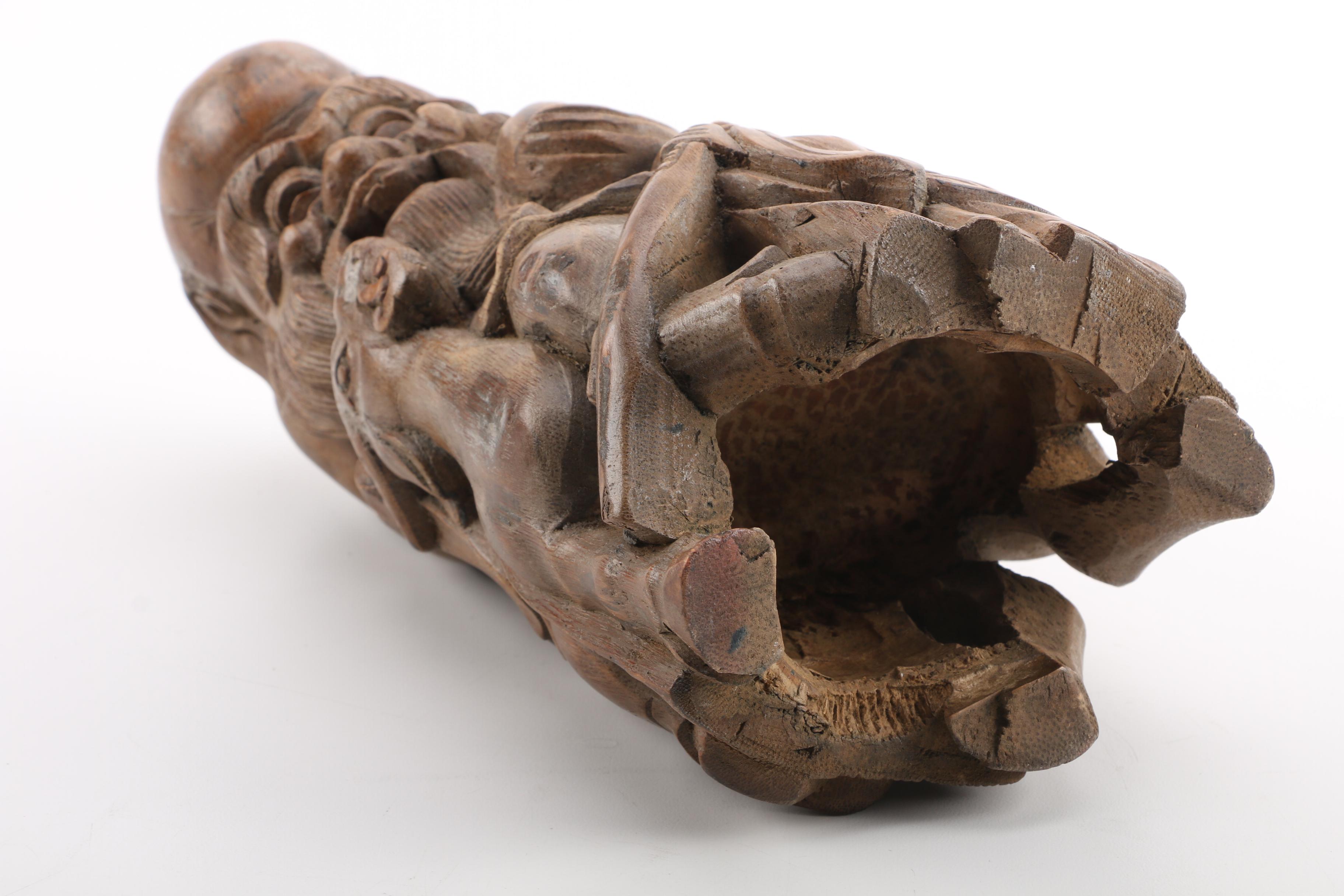 East Asian Wood Sculpture of the God of Longevity