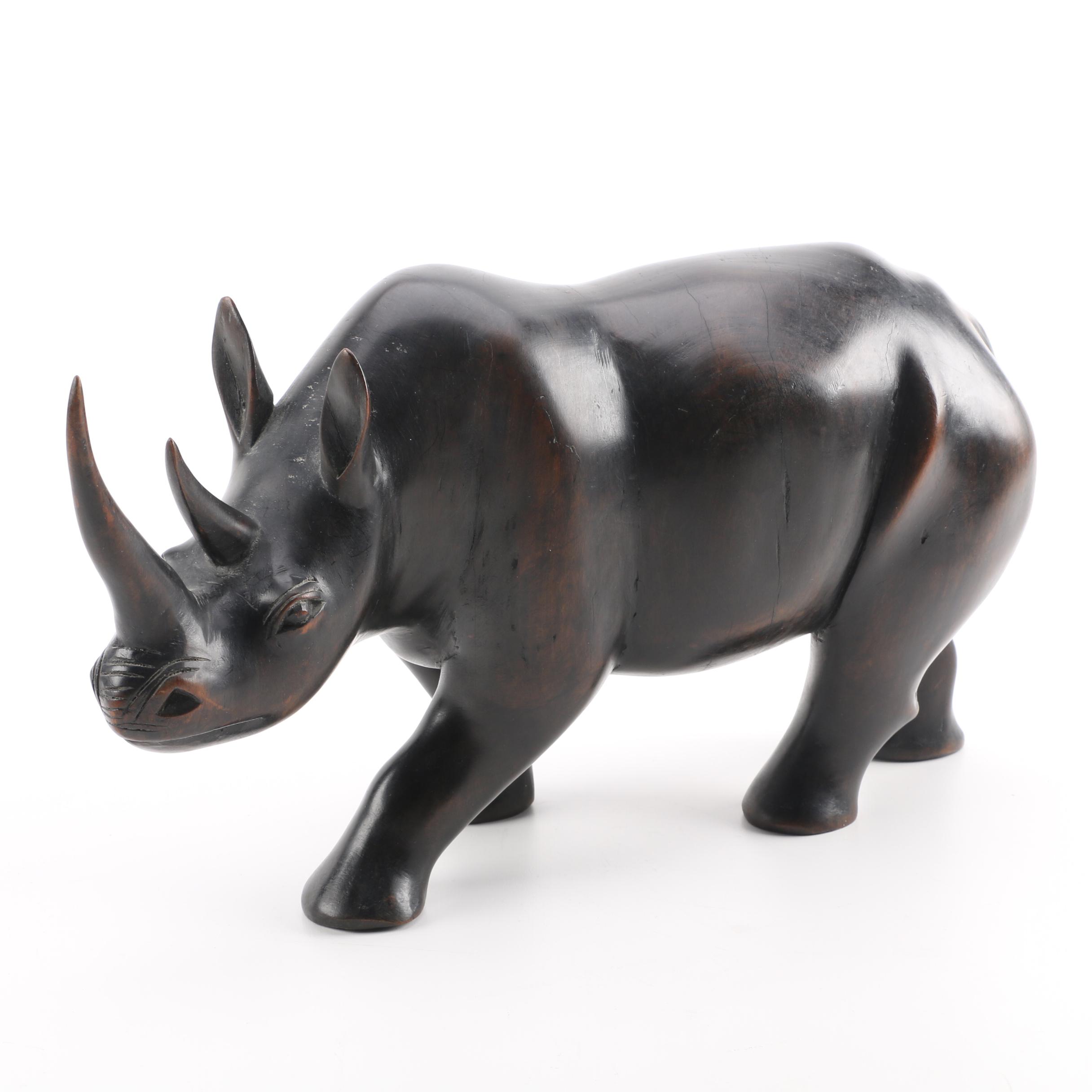 Wooden Black Rhino Figurine