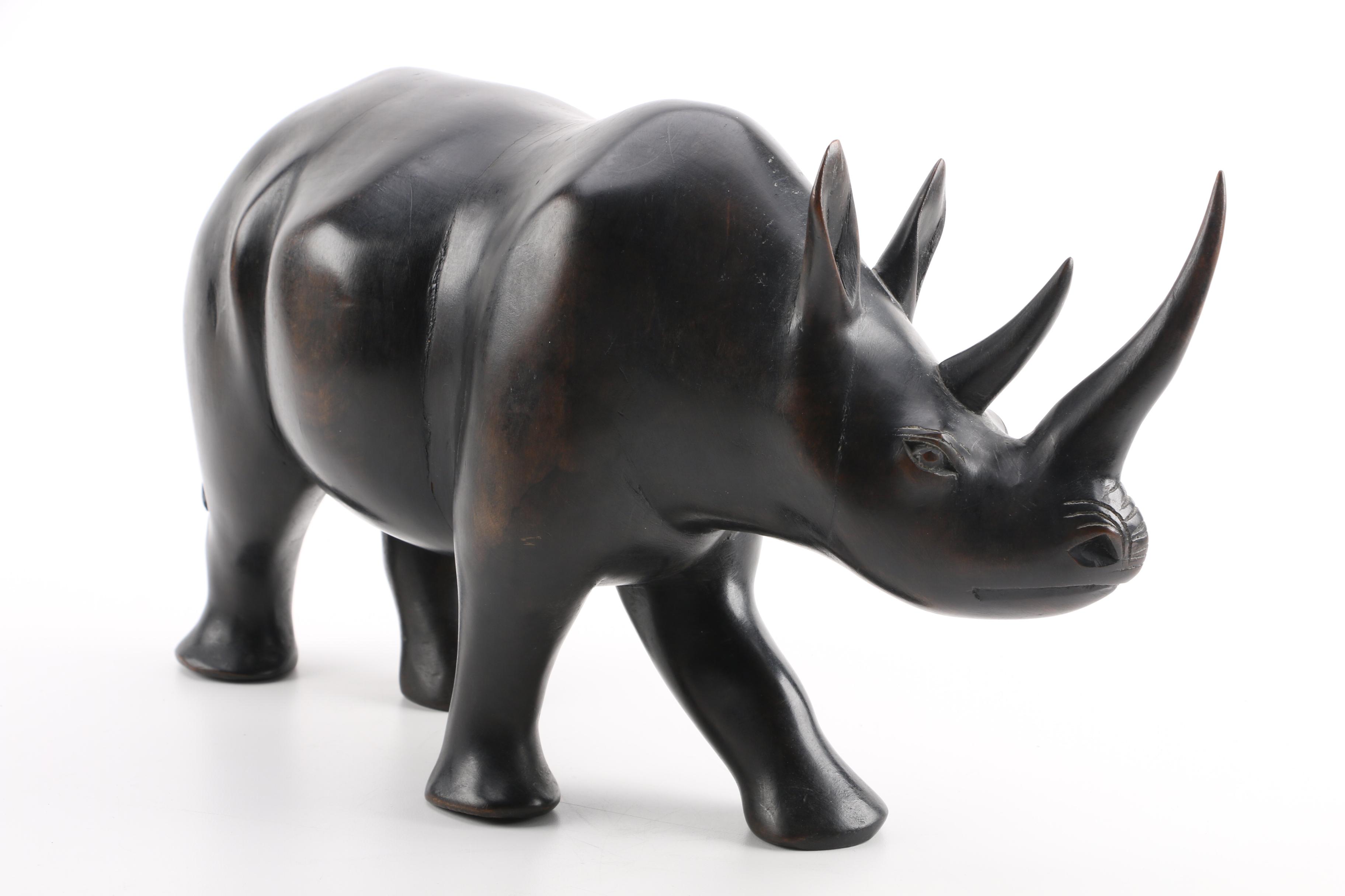 Wooden Black Rhino Figurine