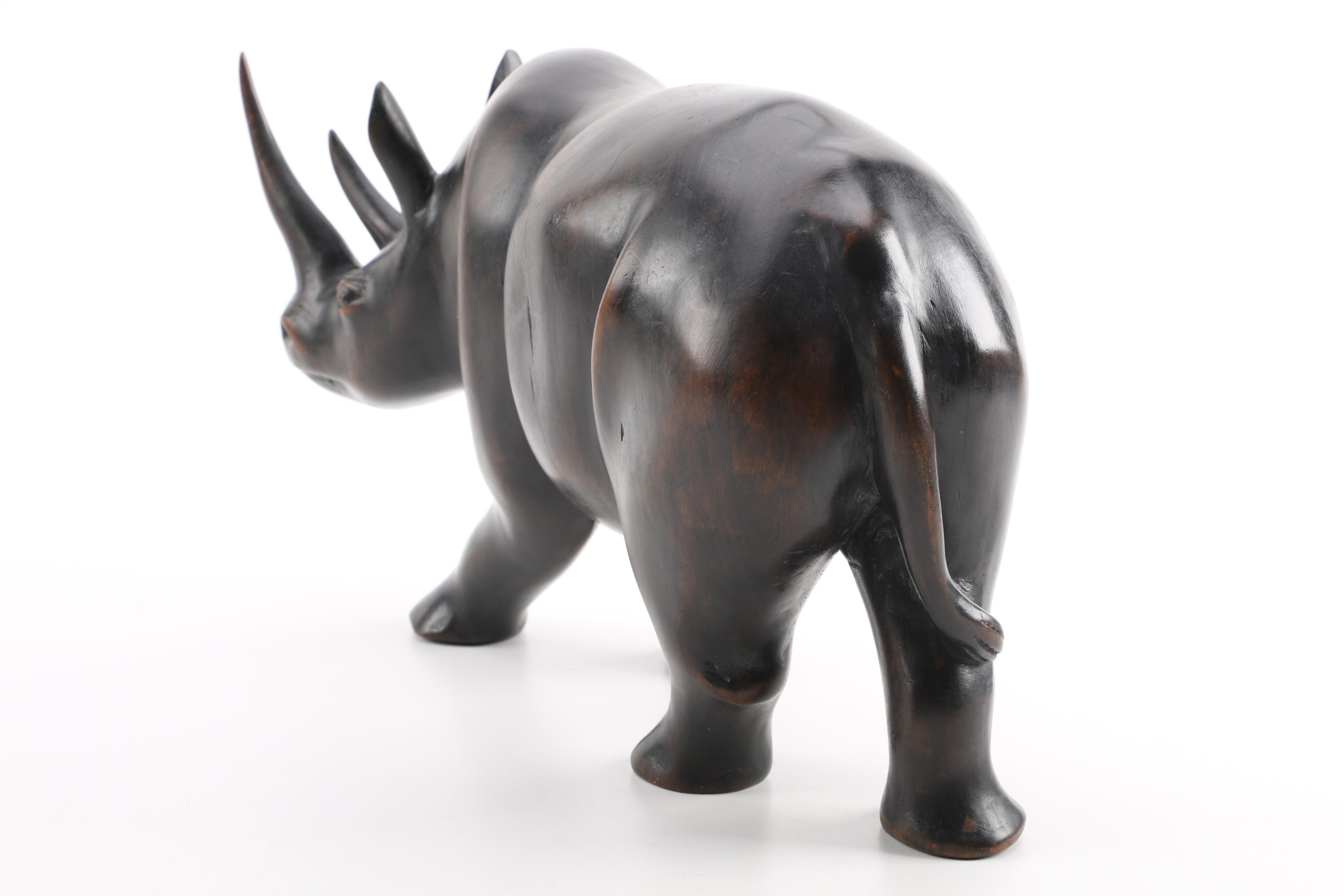 Wooden Black Rhino Figurine