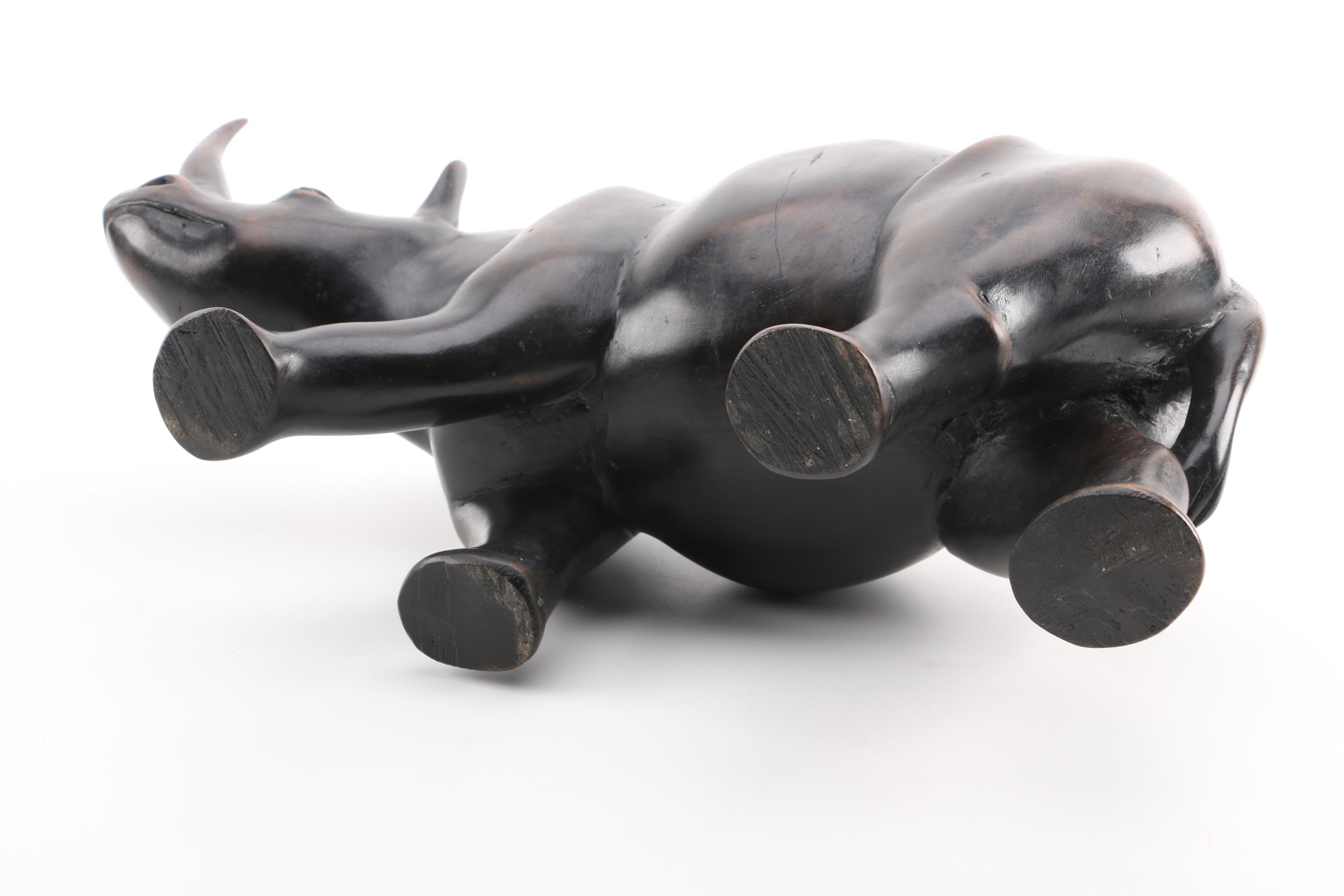 Wooden Black Rhino Figurine