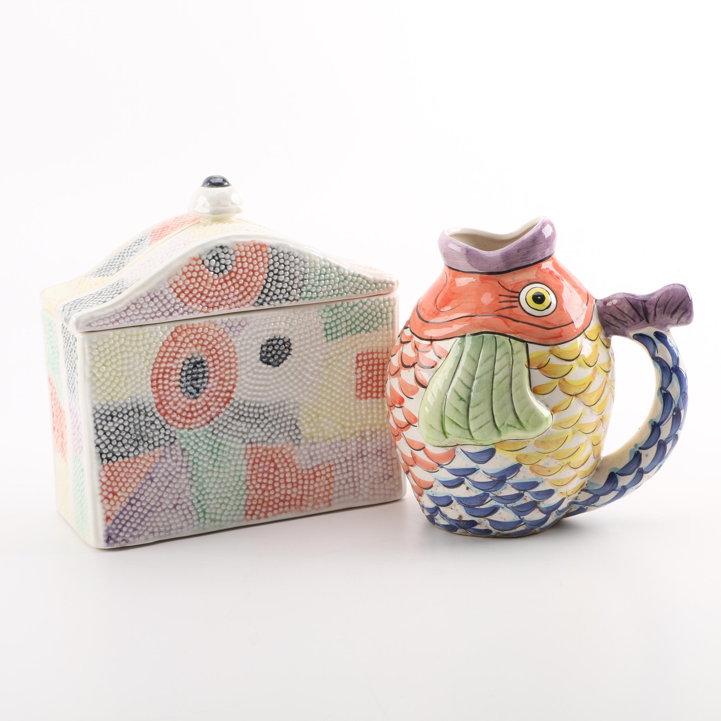 Ceramic Lidded Container and Fish Pitcher