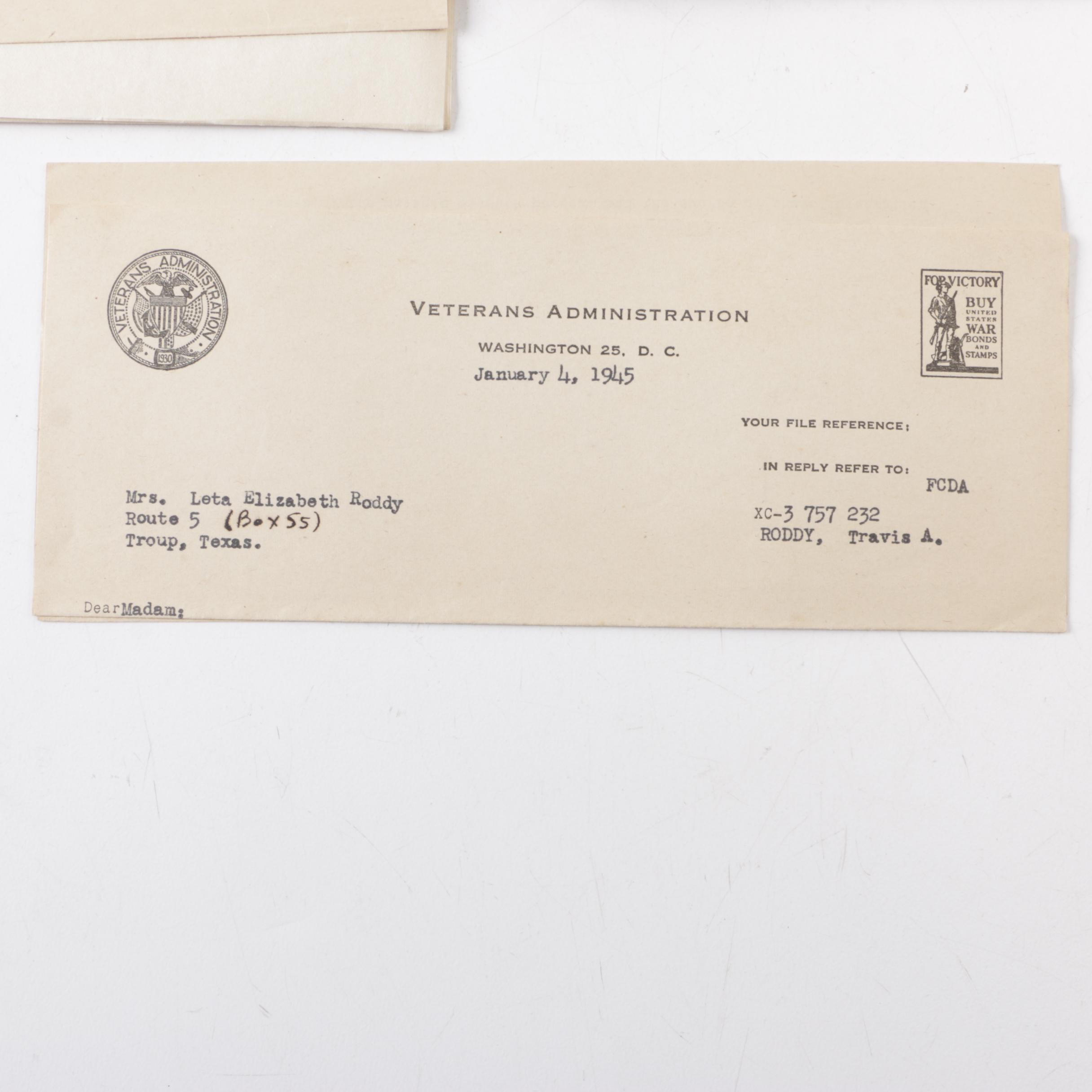 World War II Era Correspondence Including From the War Department