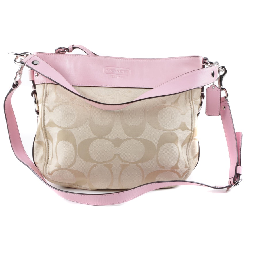 Coach Beige/Pink Signature Canvas and Leather Wristlet Pouch Coach