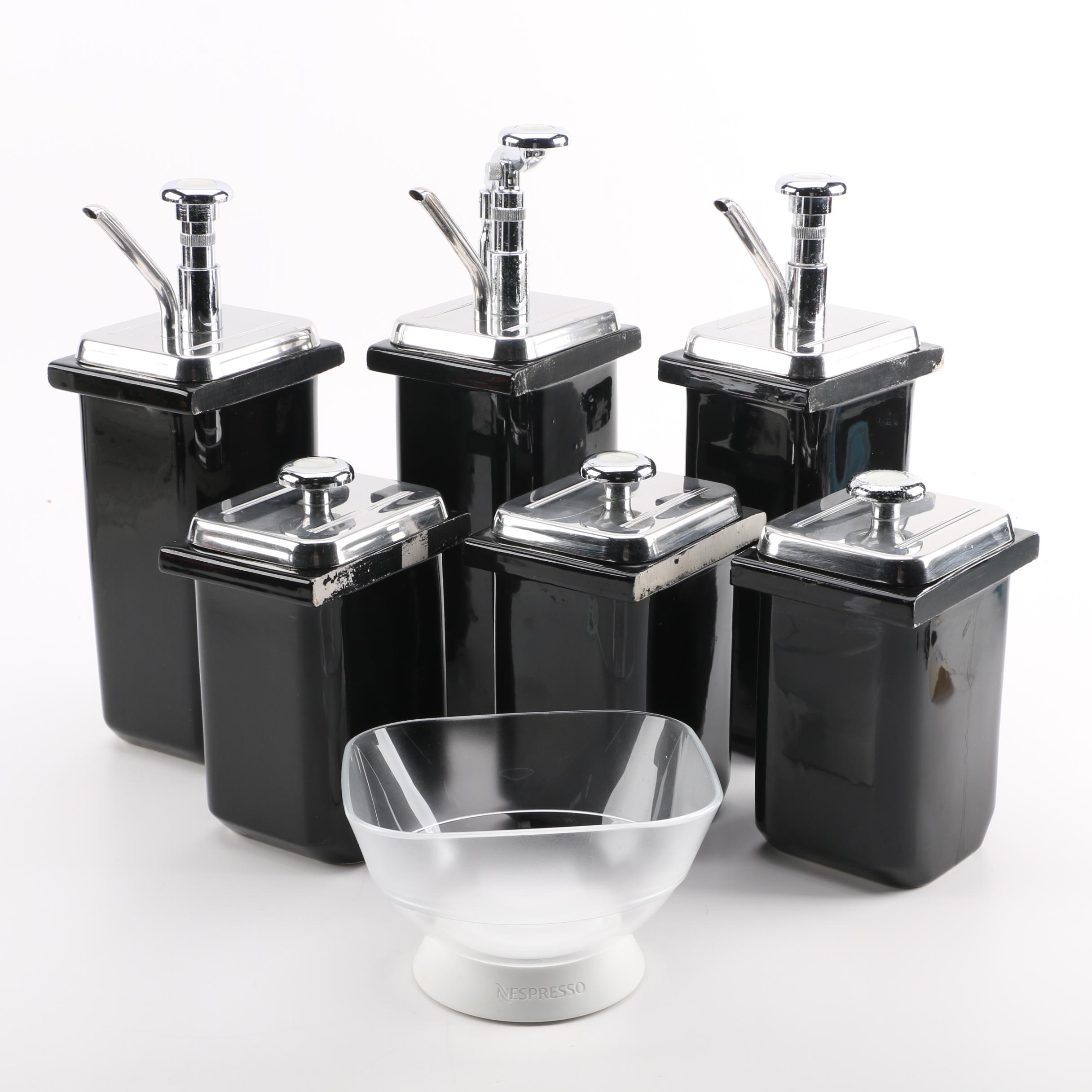 Ceramic Sundae Syrup Dispensers and Topping Jars