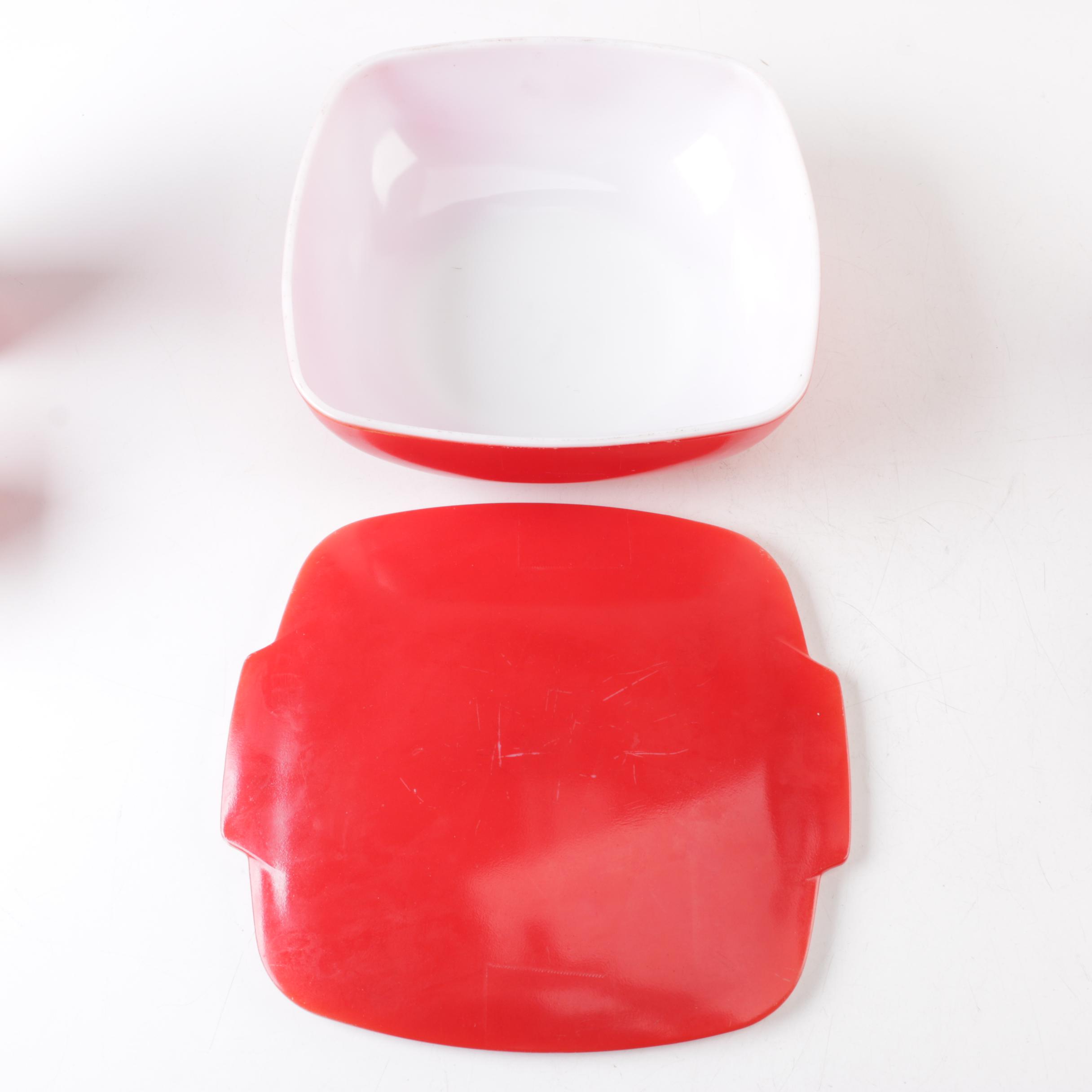 Vintage Pyrex "Primary Colors" Red Refrigerator Dishes and Hostess Serving Set