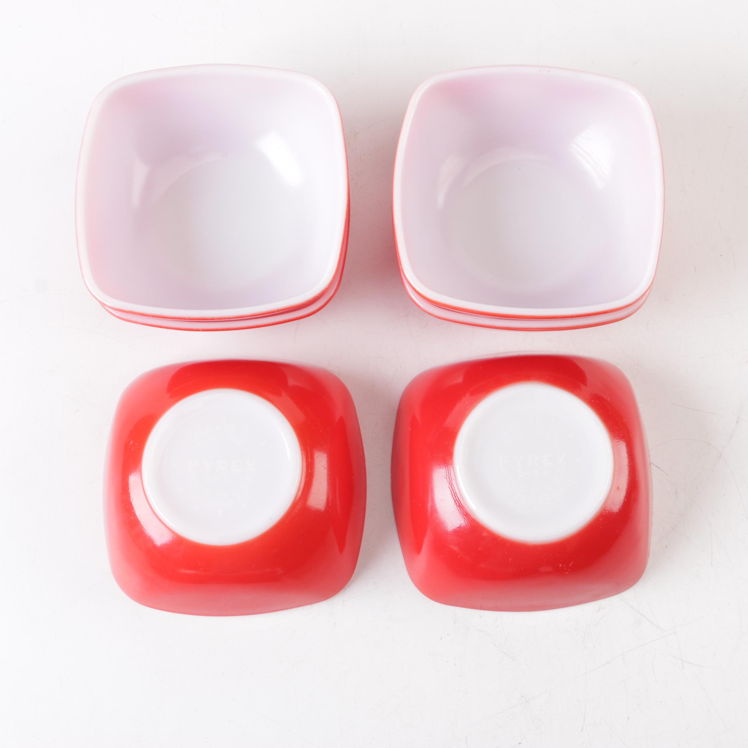 Vintage Pyrex "Primary Colors" Red Refrigerator Dishes and Hostess Serving Set