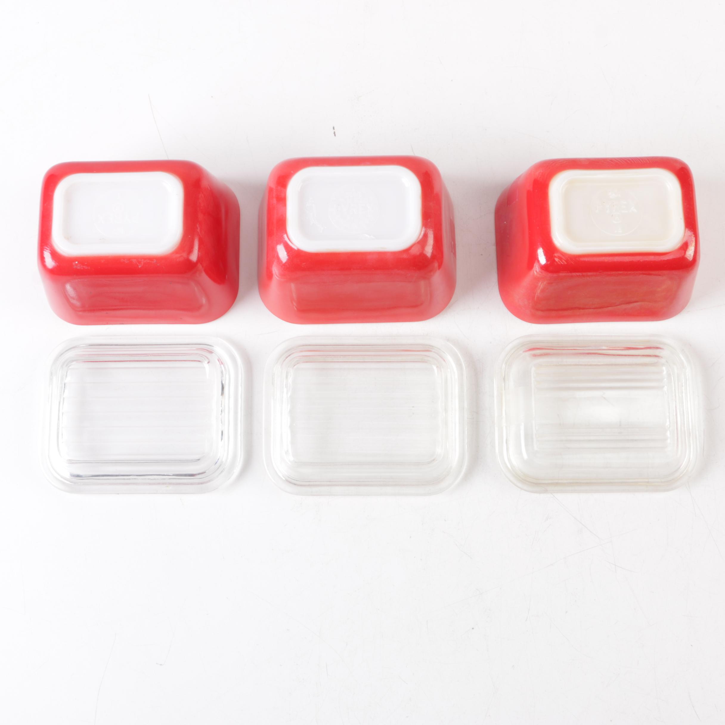 Vintage Pyrex "Primary Colors" Red Refrigerator Dishes and Hostess Serving Set