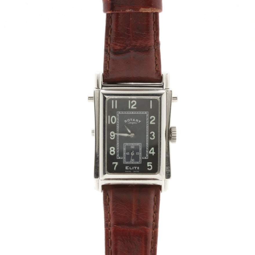 Rotary Elite Reverso Stainless Steel and Leather Analog Wristwatch