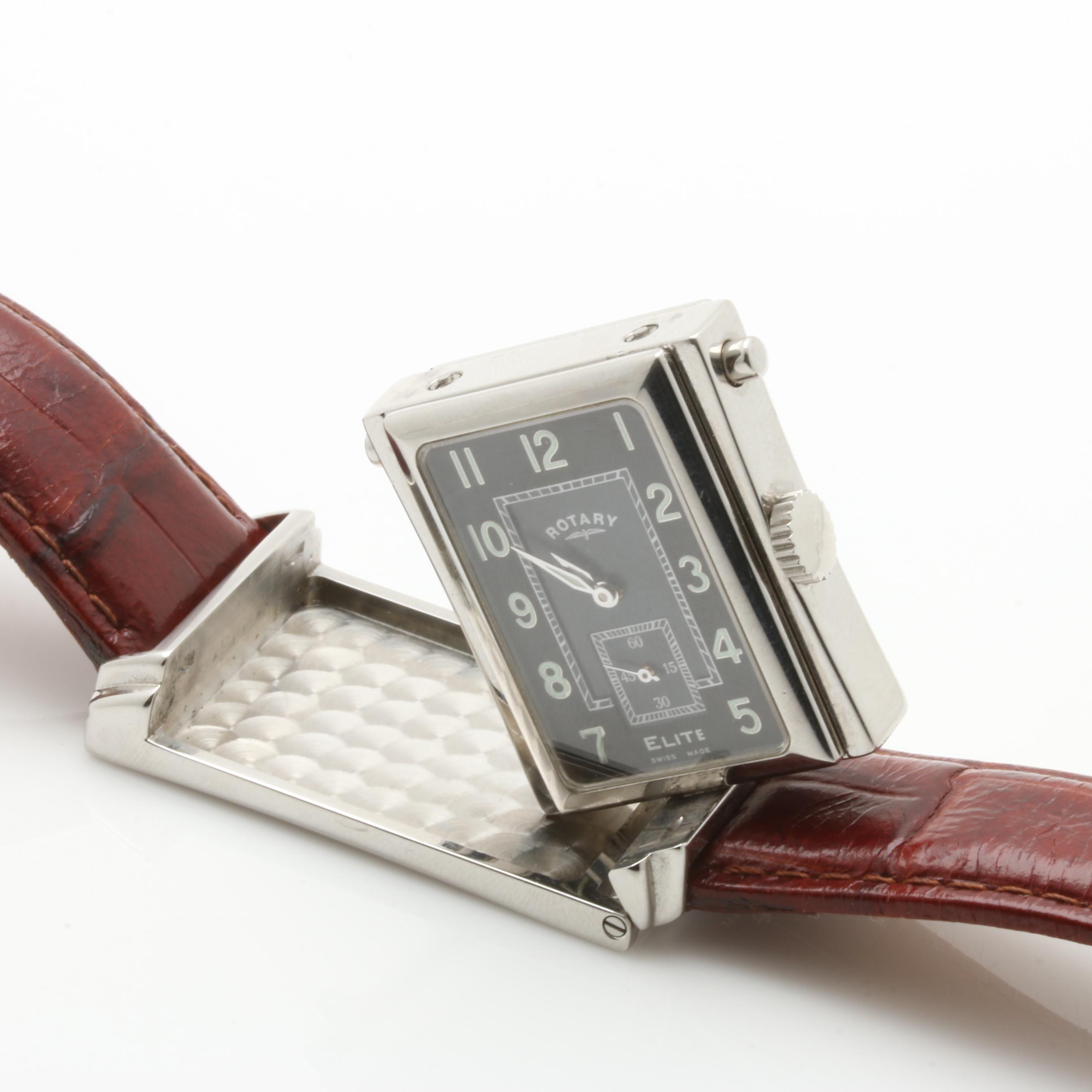 Rotary Elite Reverso Stainless Steel and Leather Analog Watch