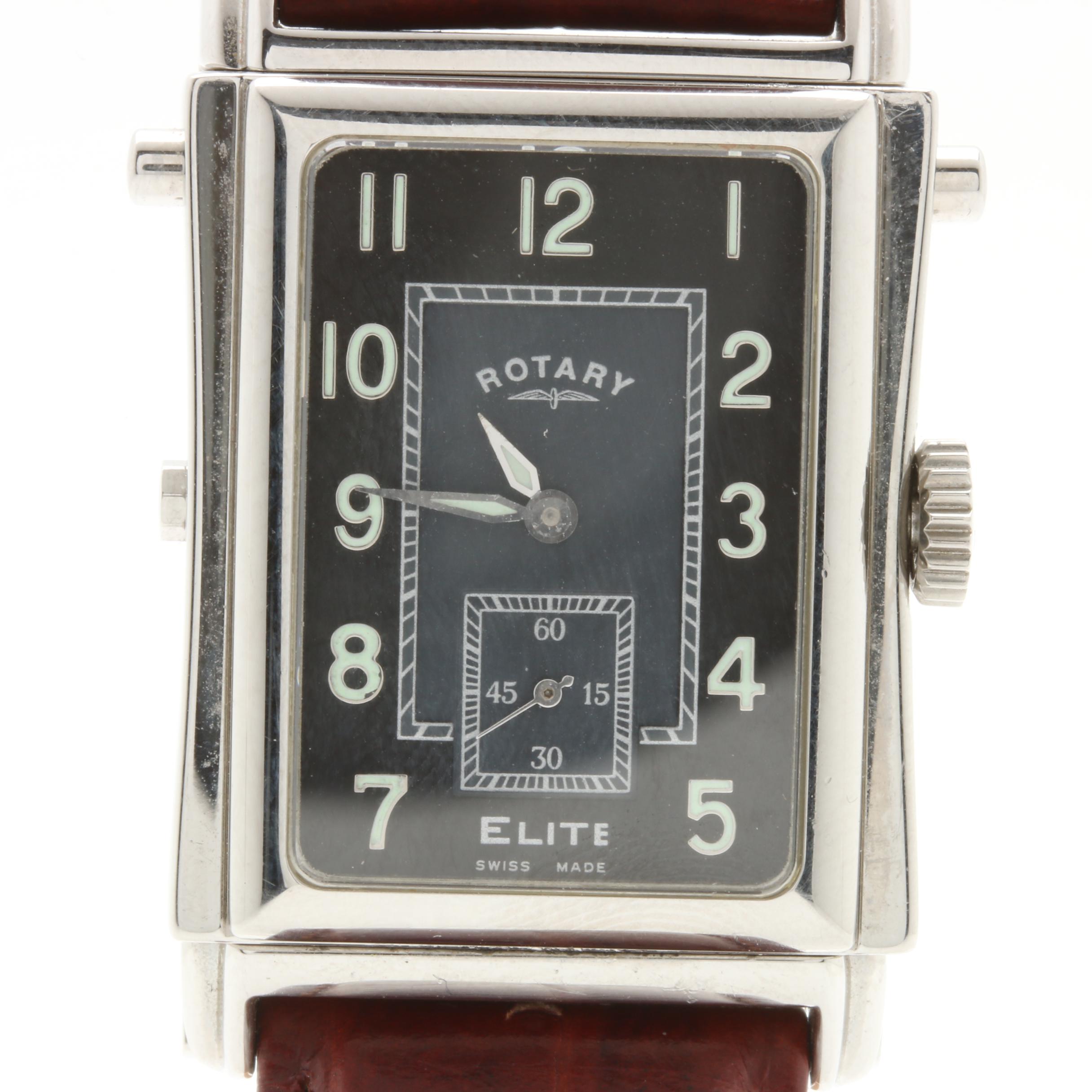 Rotary Elite Reverso Stainless Steel and Leather Analog Watch