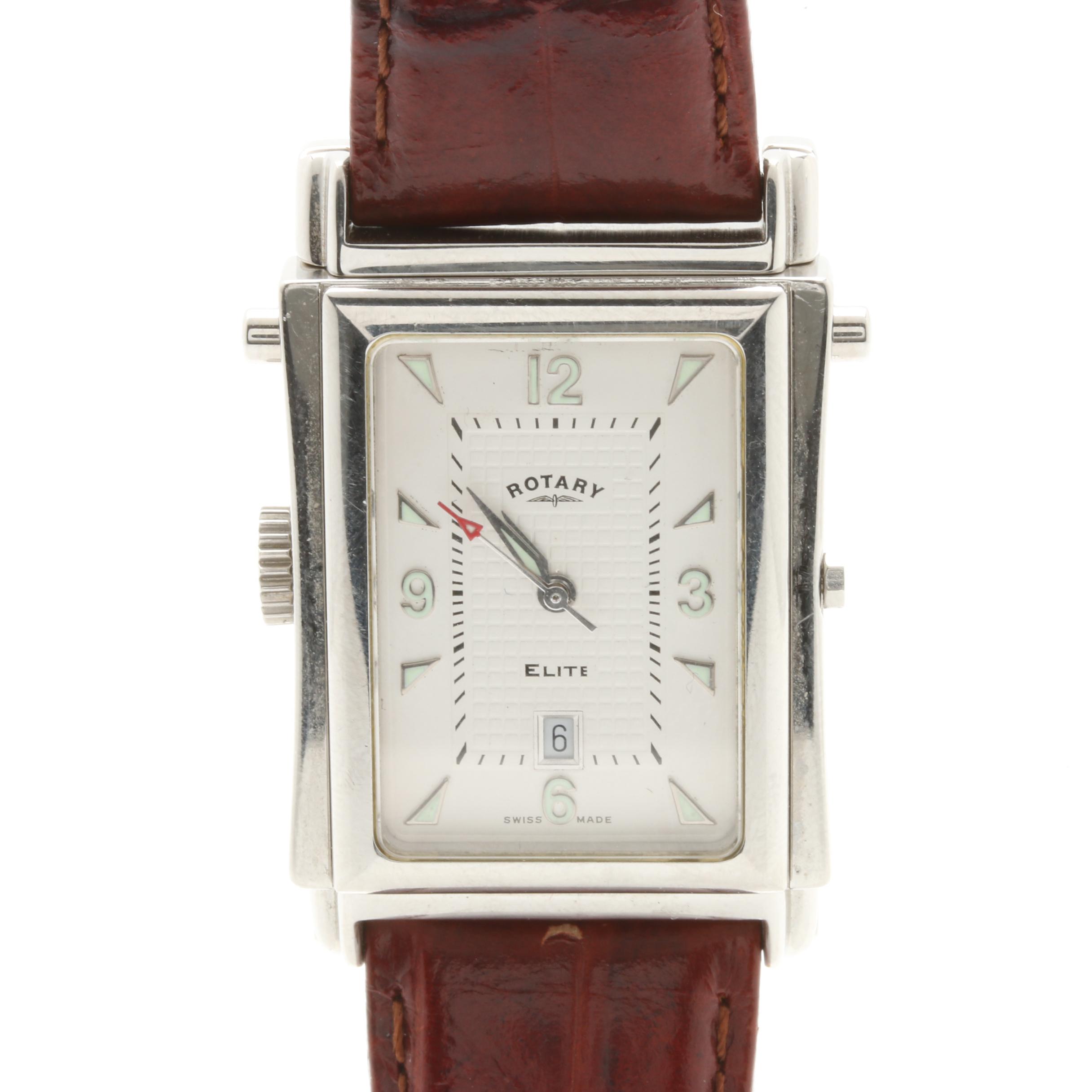 Rotary Elite Reverso Stainless Steel and Leather Analog Watch