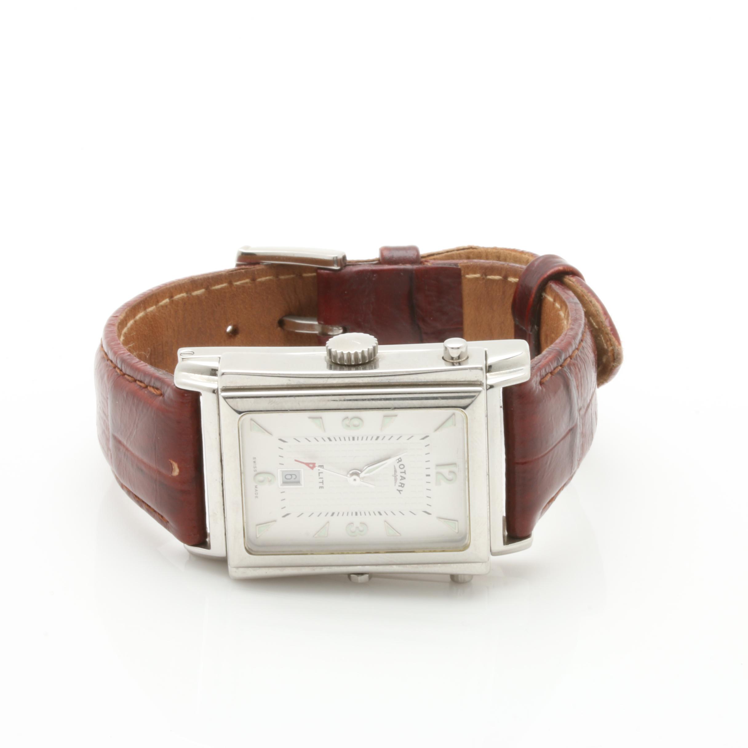 Rotary Elite Reverso Stainless Steel and Leather Analog Watch