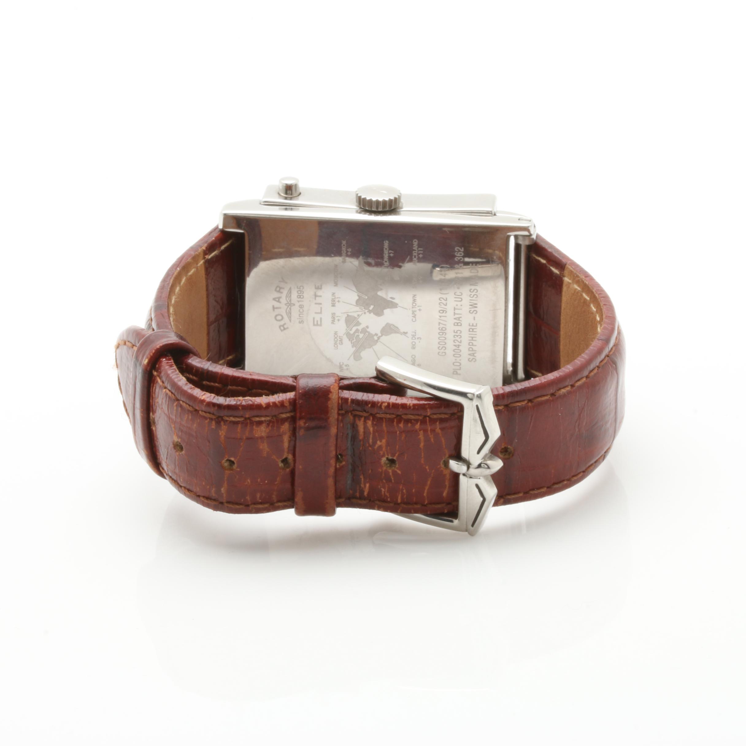 Rotary Elite Reverso Stainless Steel and Leather Analog Watch