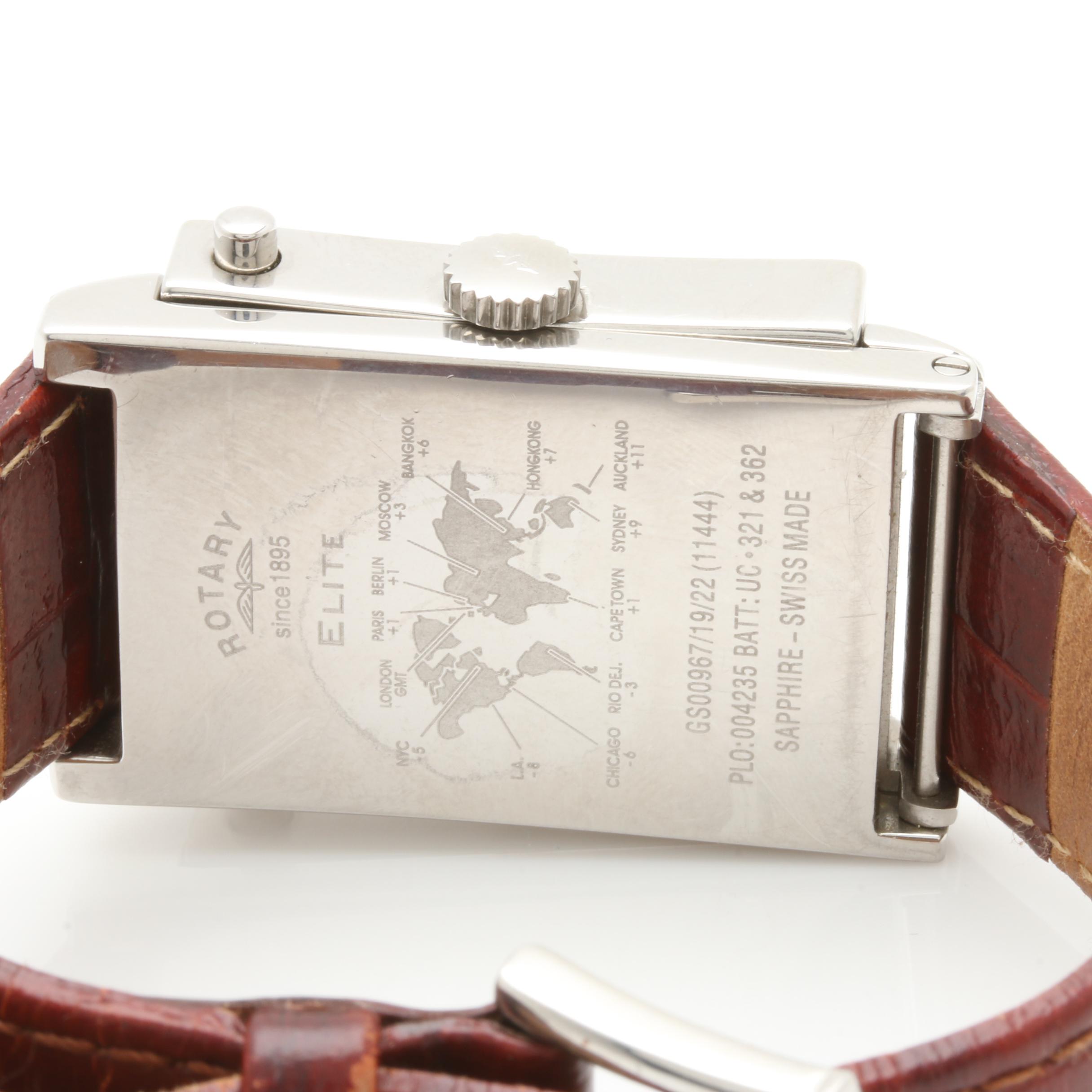Rotary Elite Reverso Stainless Steel and Leather Analog Watch