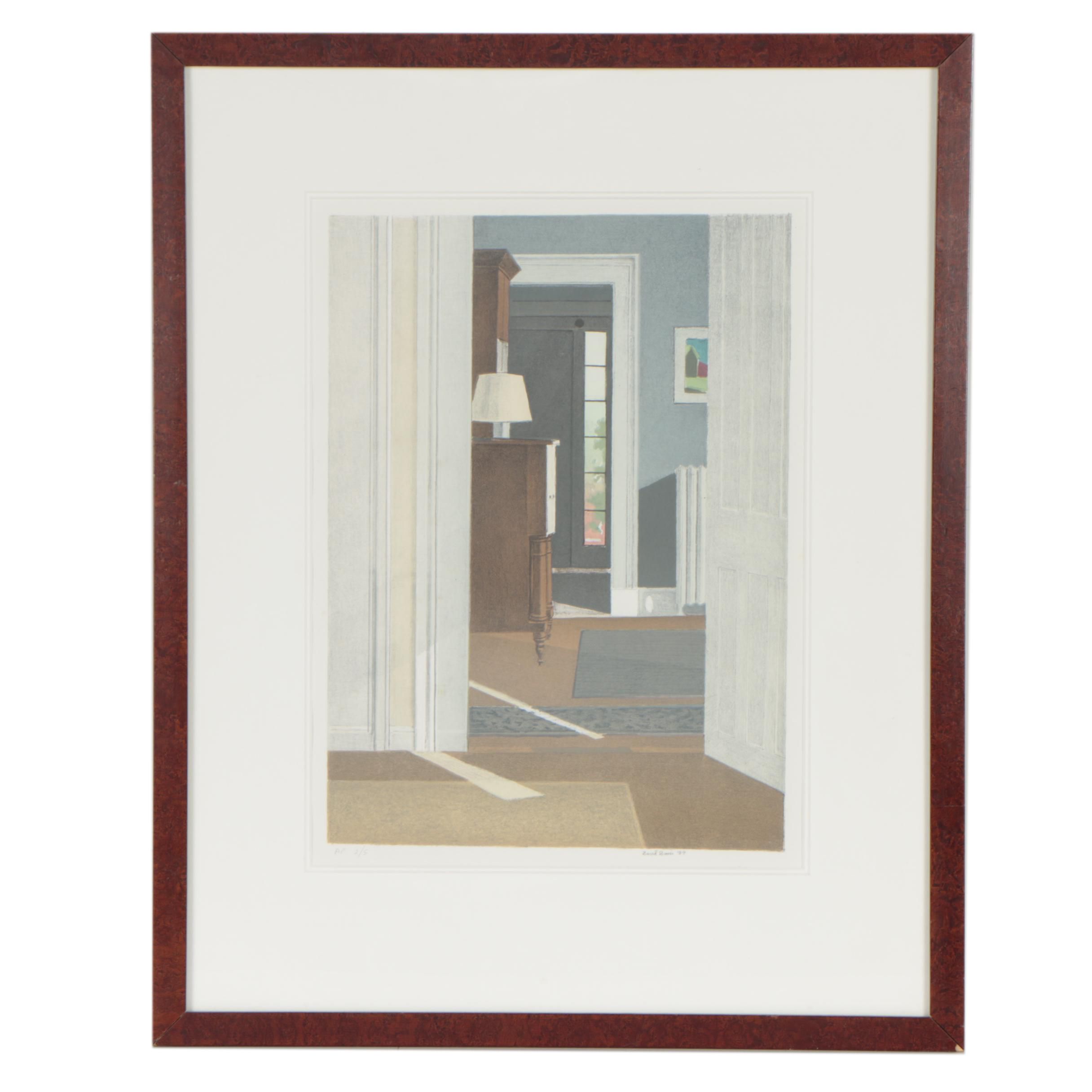 David Davis 1984 Artist's Proof Lithograph of Sunlit Interior Scene