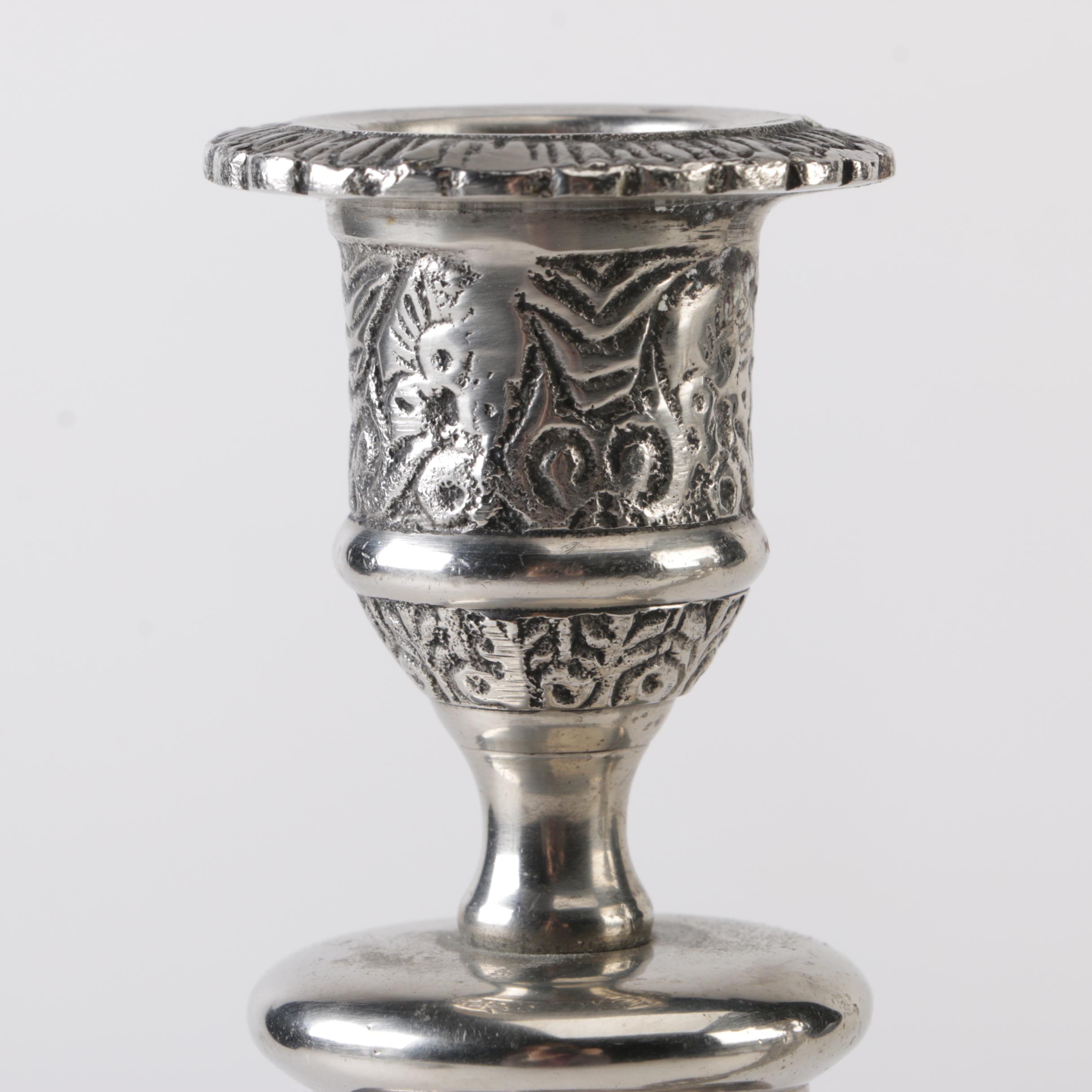 Silver Tone Basket Weave Motif Candlesticks