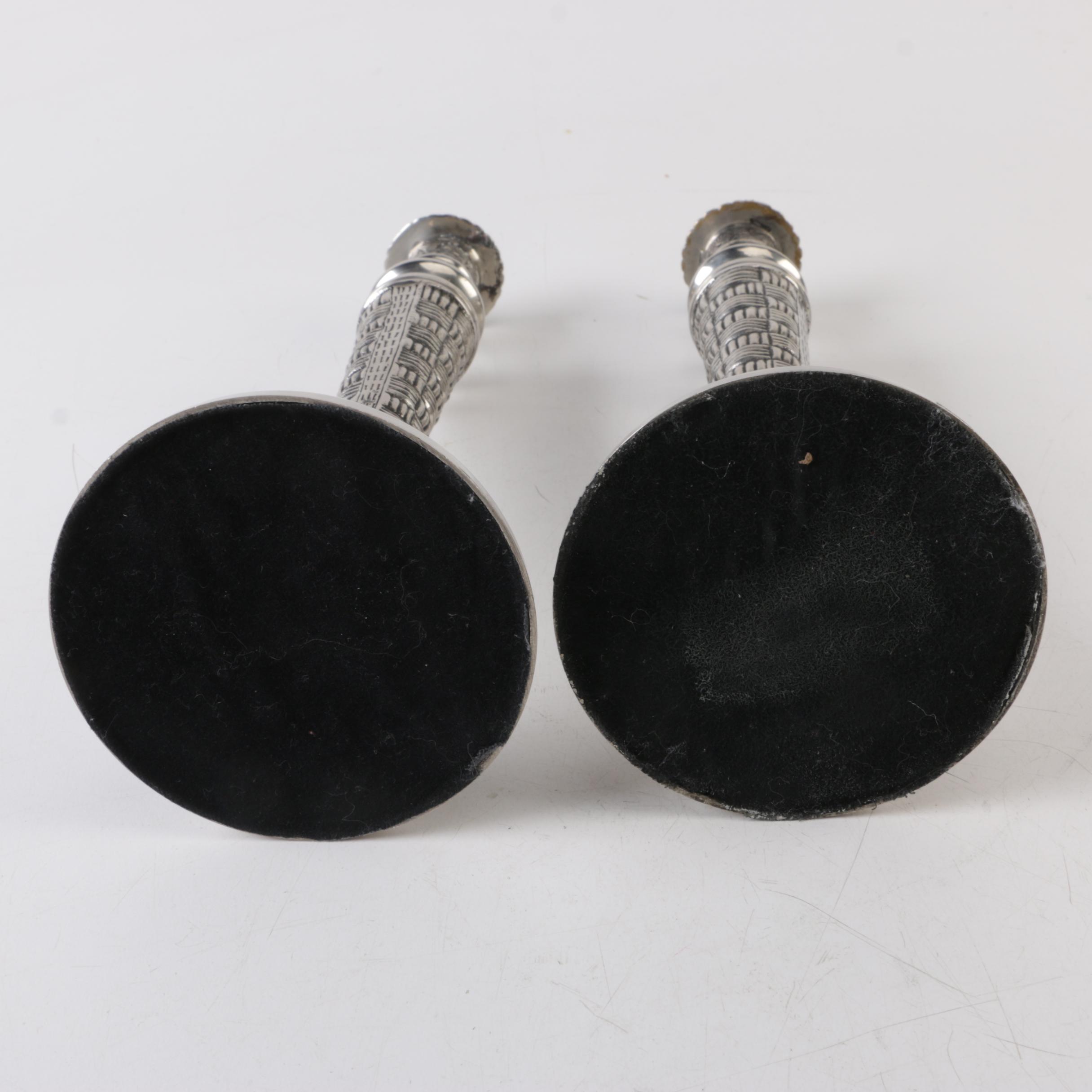 Silver Tone Basket Weave Motif Candlesticks