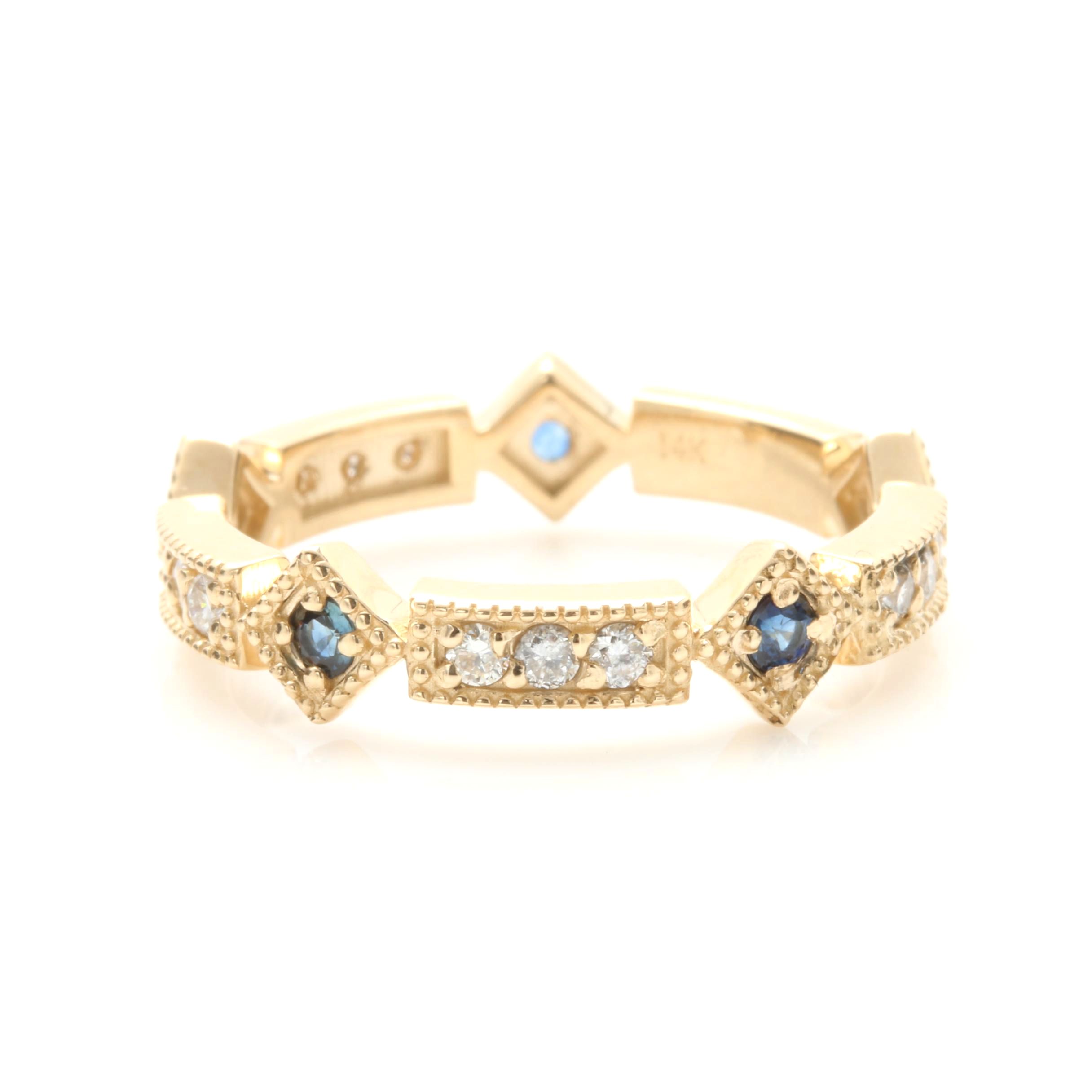 14K Yellow Gold Sapphire and Diamond Ring