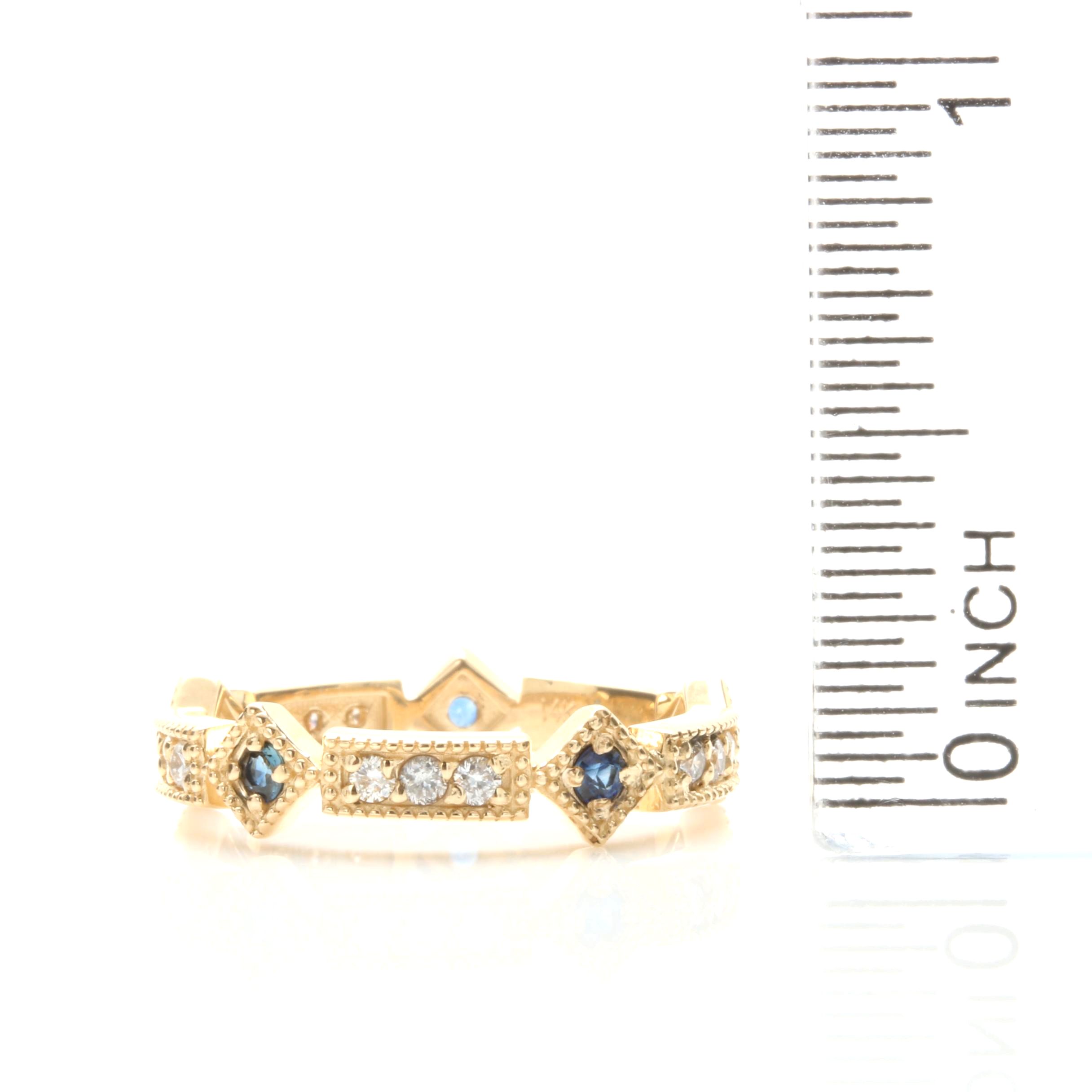 14K Yellow Gold Sapphire and Diamond Ring
