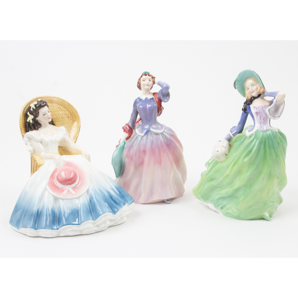 Royal Doulton Porcelain Figurines "Autumn Breezes", "Blithe Morning", "Annabel"