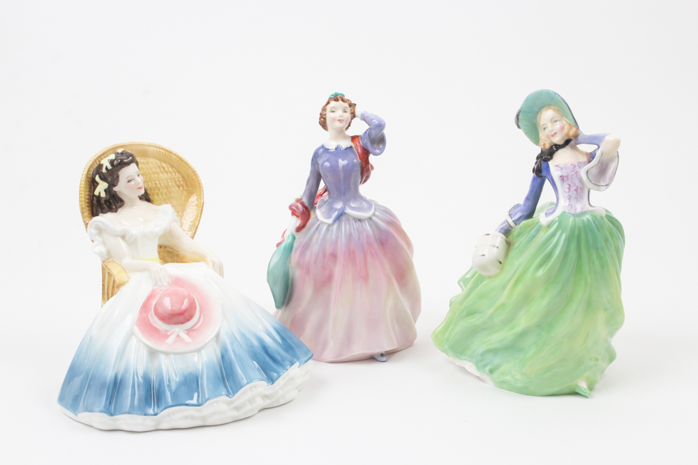 Royal Doulton Porcelain Figurines "Autumn Breezes", "Blithe Morning", "Annabel"