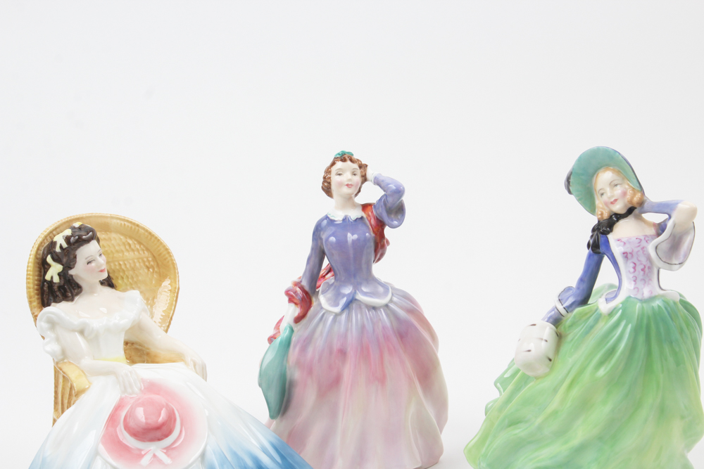 Royal Doulton Porcelain Figurines "Autumn Breezes", "Blithe Morning", "Annabel"