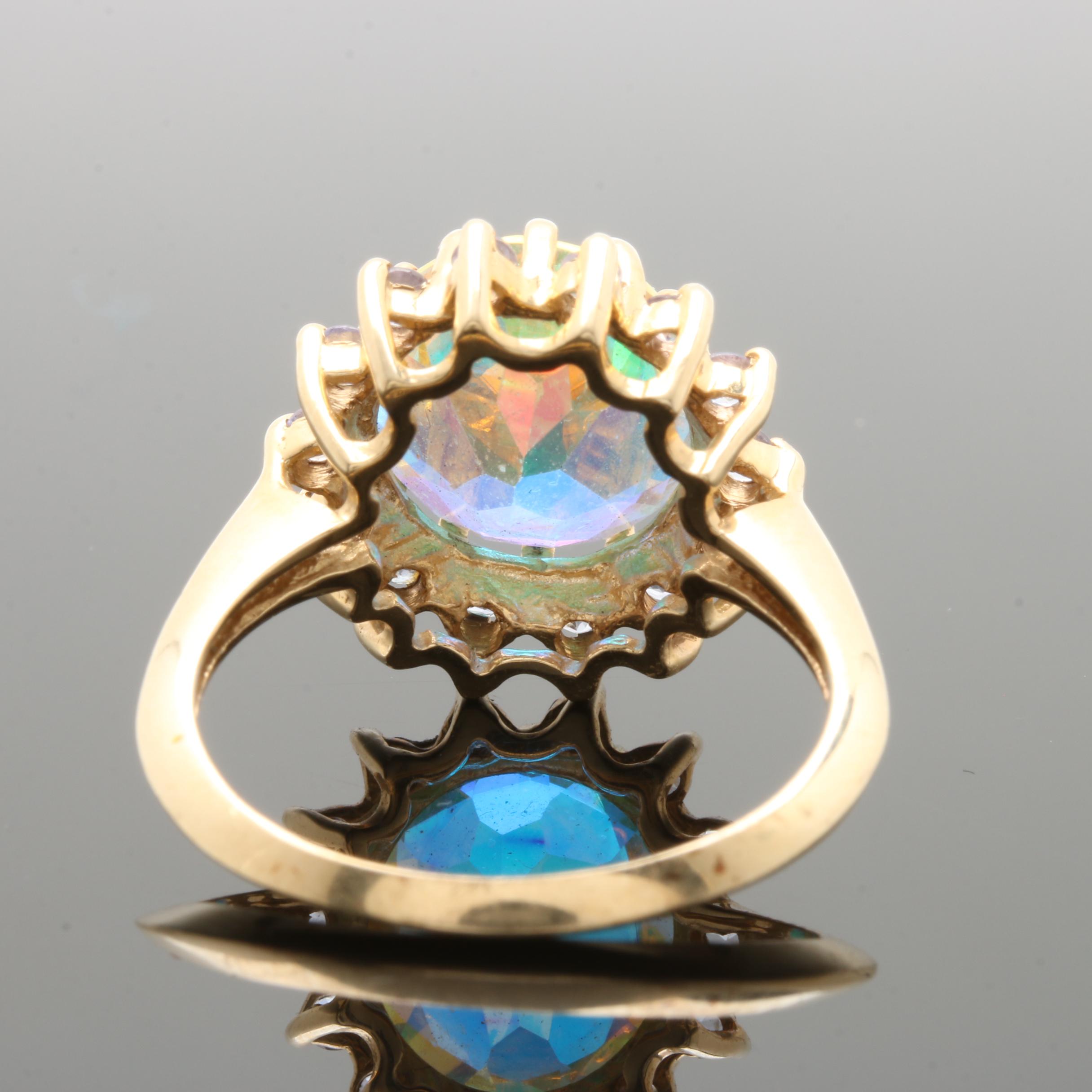 14K Yellow Gold Mystic Topaz and Tanzanite Ring
