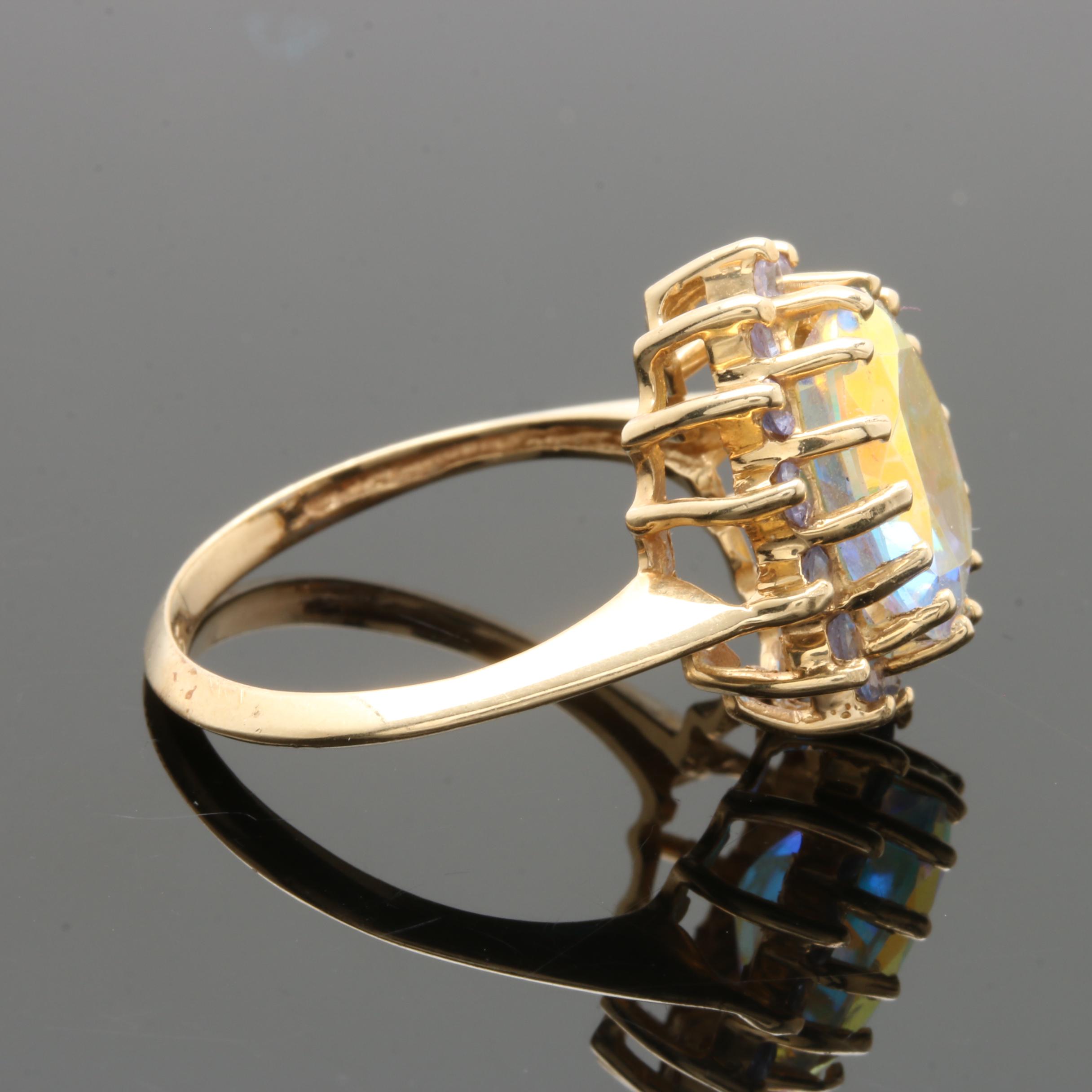 14K Yellow Gold Mystic Topaz and Tanzanite Ring