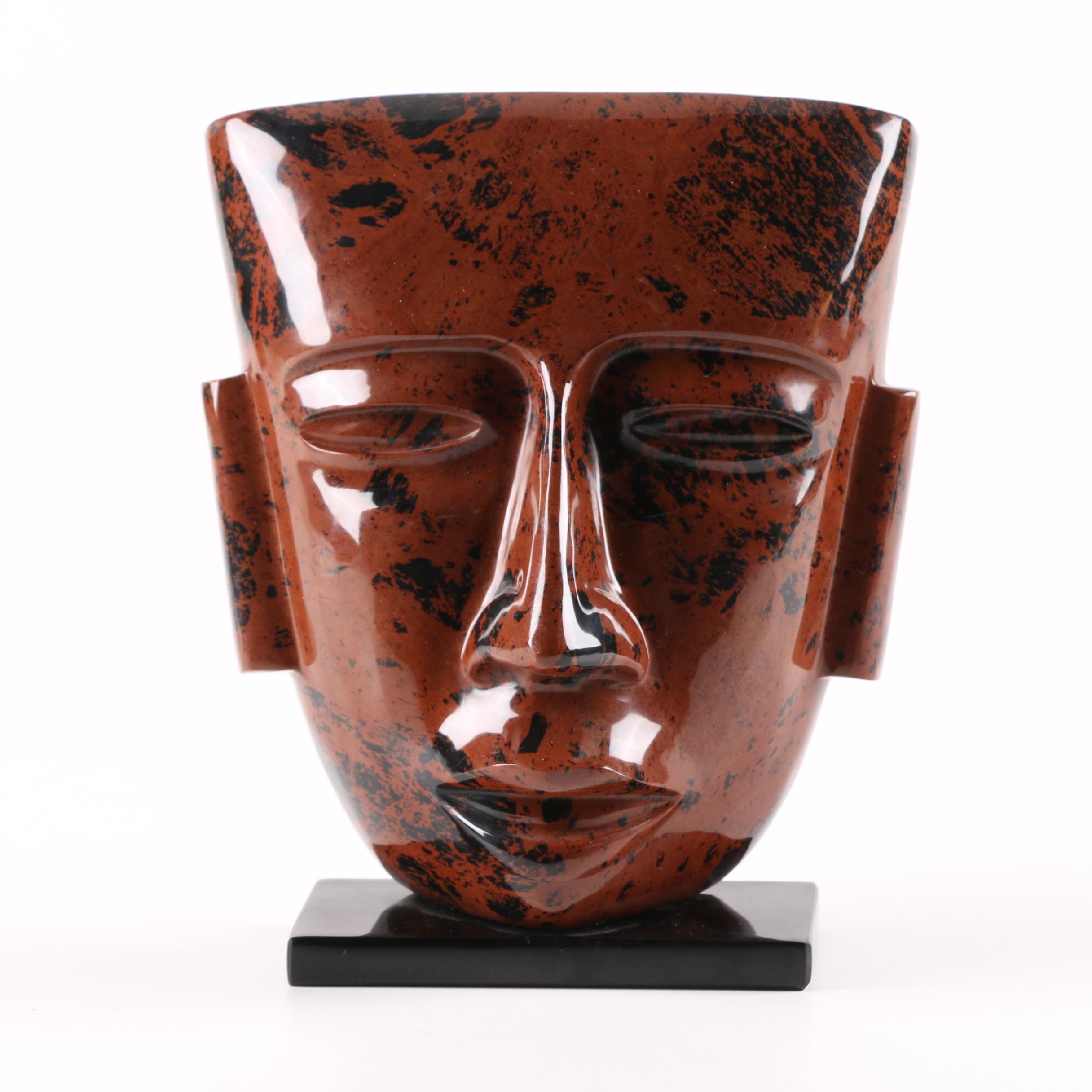 Mahogany Obsidian Carved Stone Mask