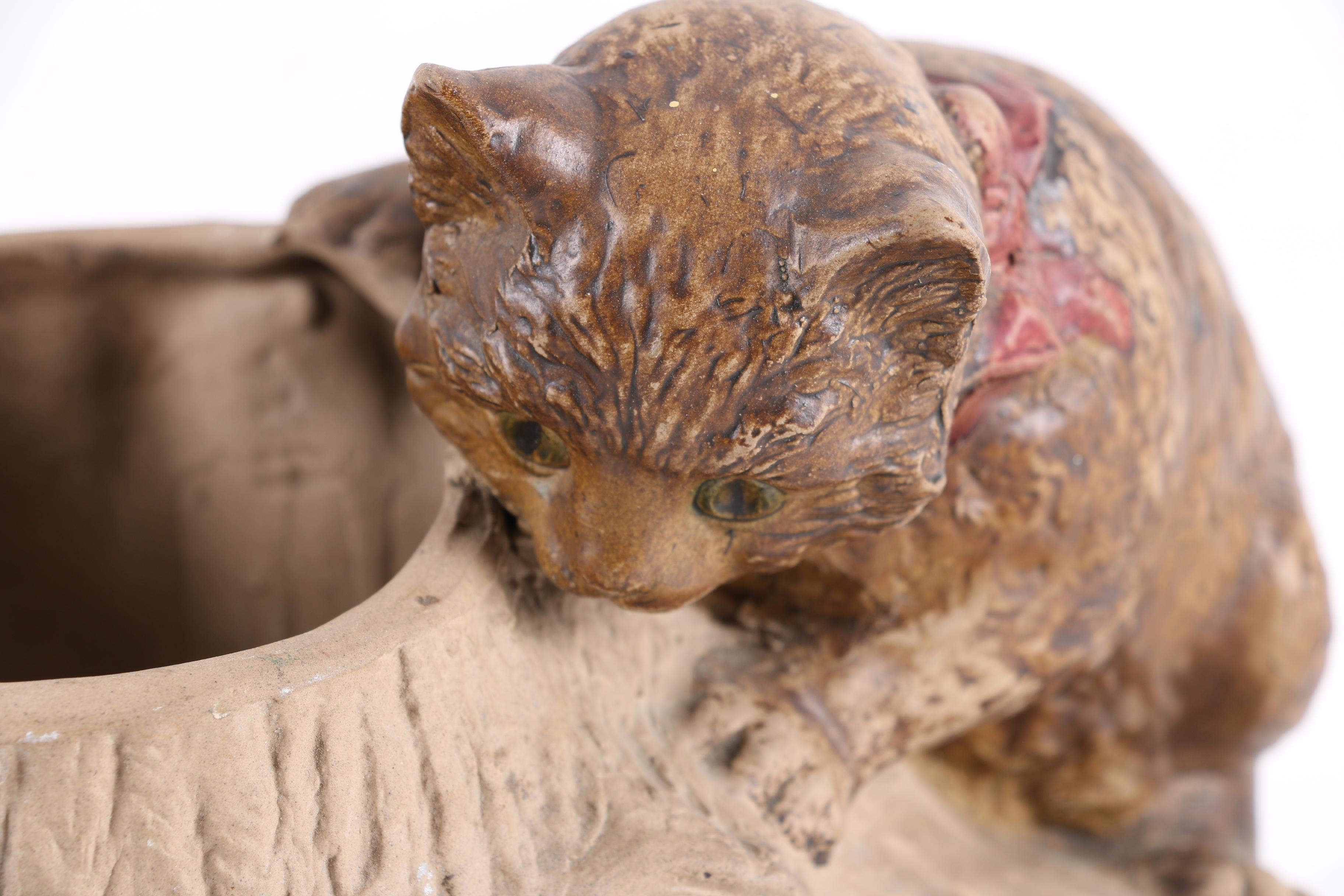 English Bretby Pottery Cat and Mouse Planter