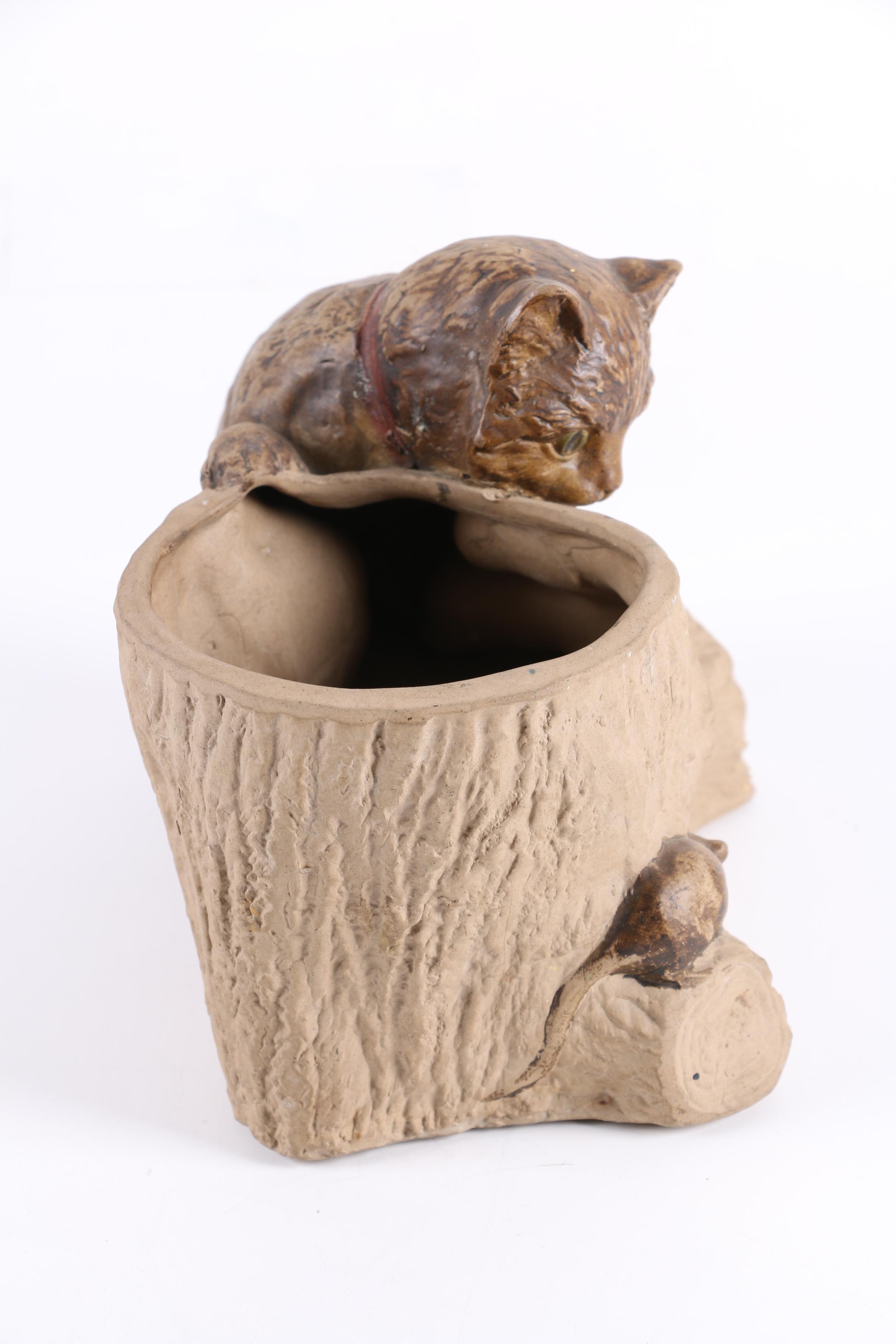 English Bretby Pottery Cat and Mouse Planter