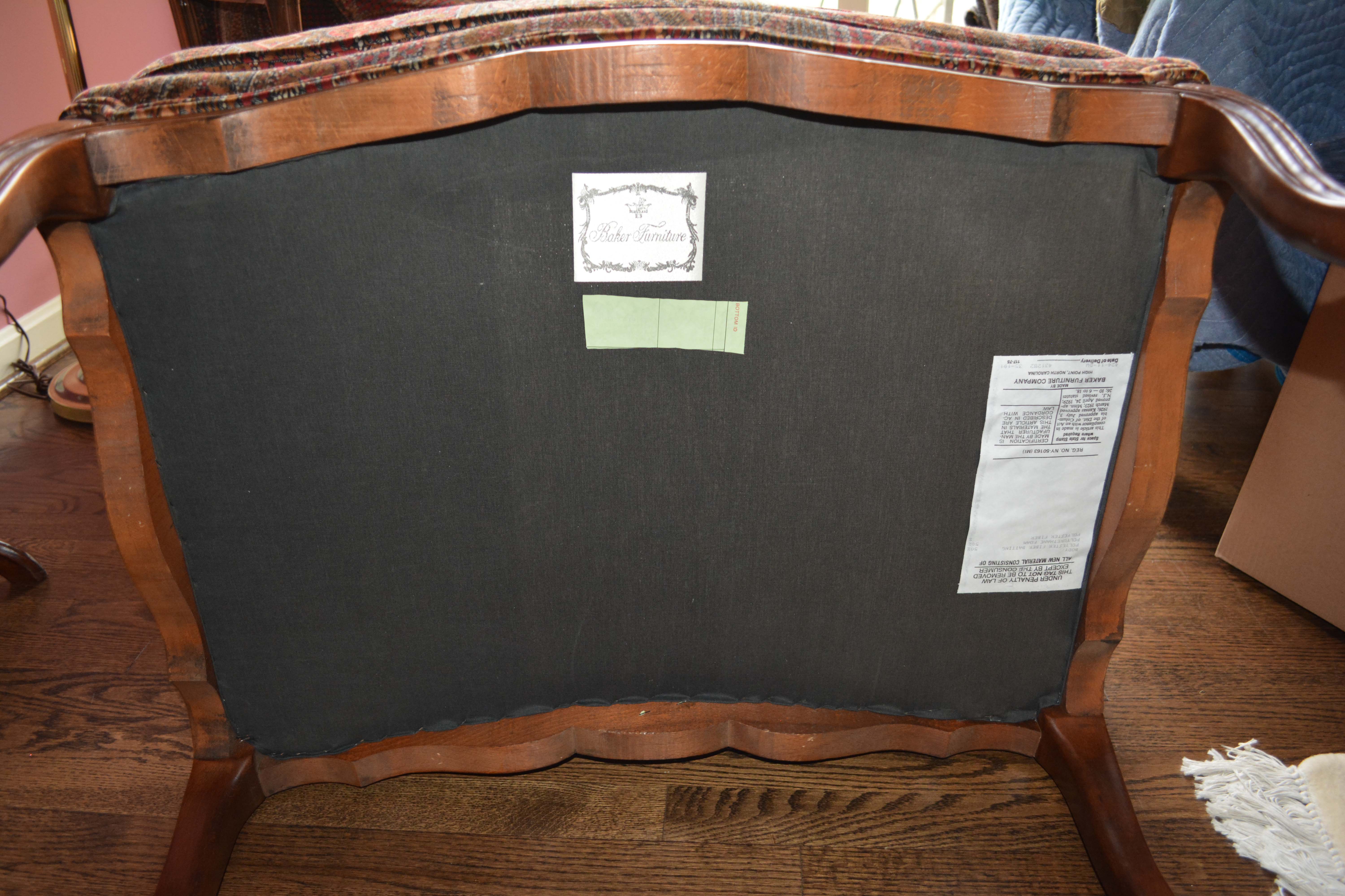 Vintage Louis XV Style Upholstered Armchair and Ottoman by Baker Furniture