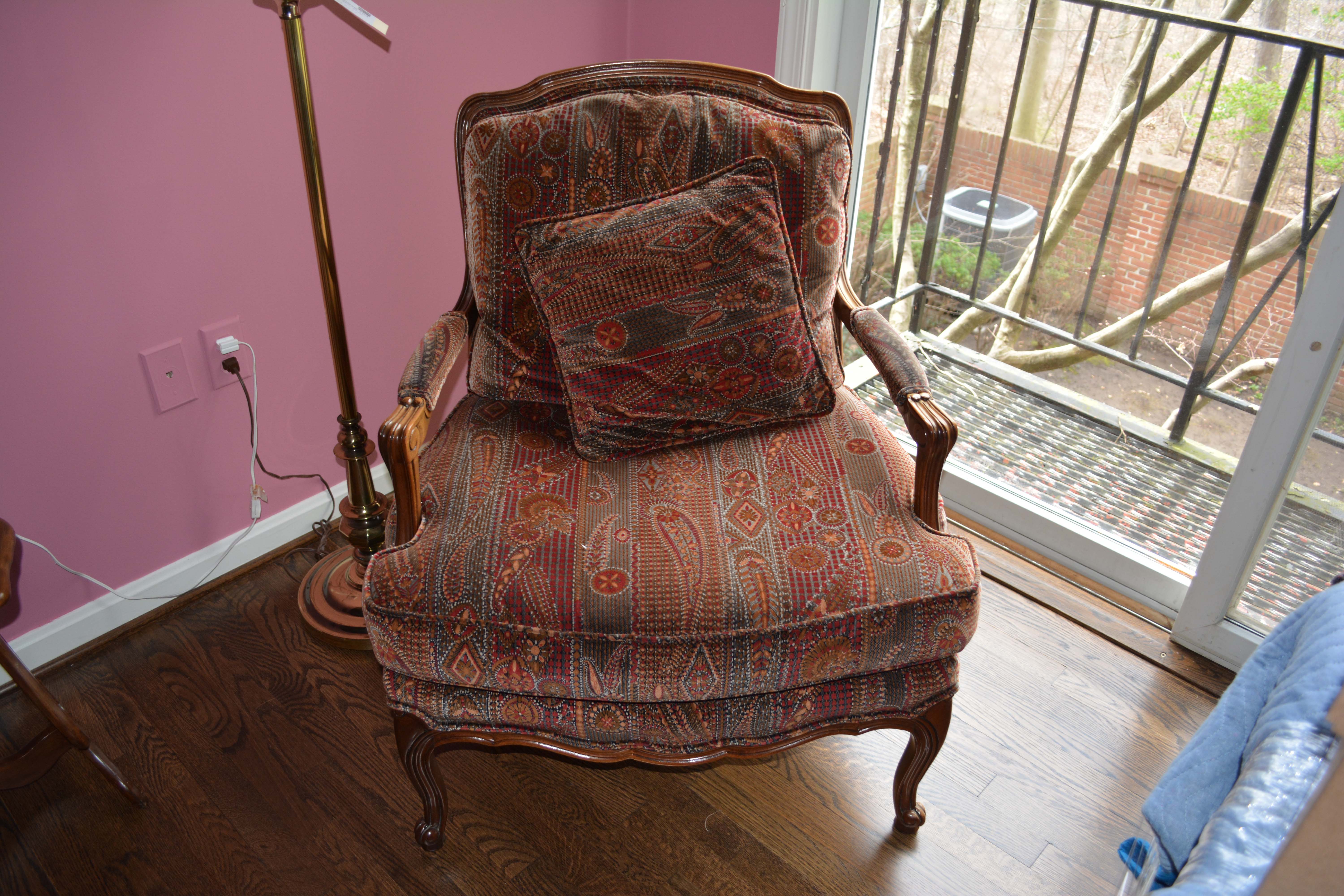 Vintage Louis XV Style Upholstered Armchair and Ottoman by Baker Furniture
