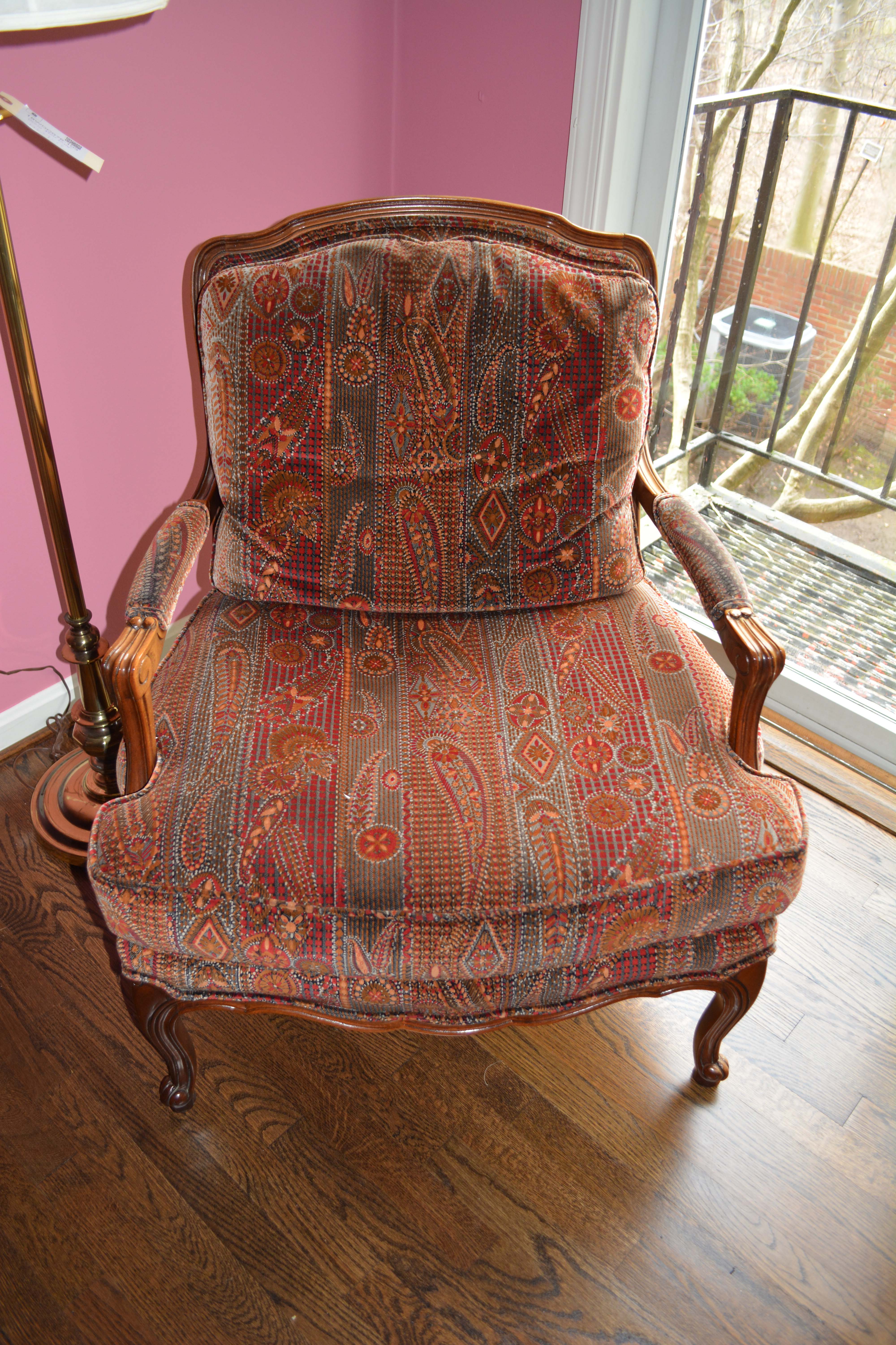Vintage Louis XV Style Upholstered Armchair and Ottoman by Baker Furniture