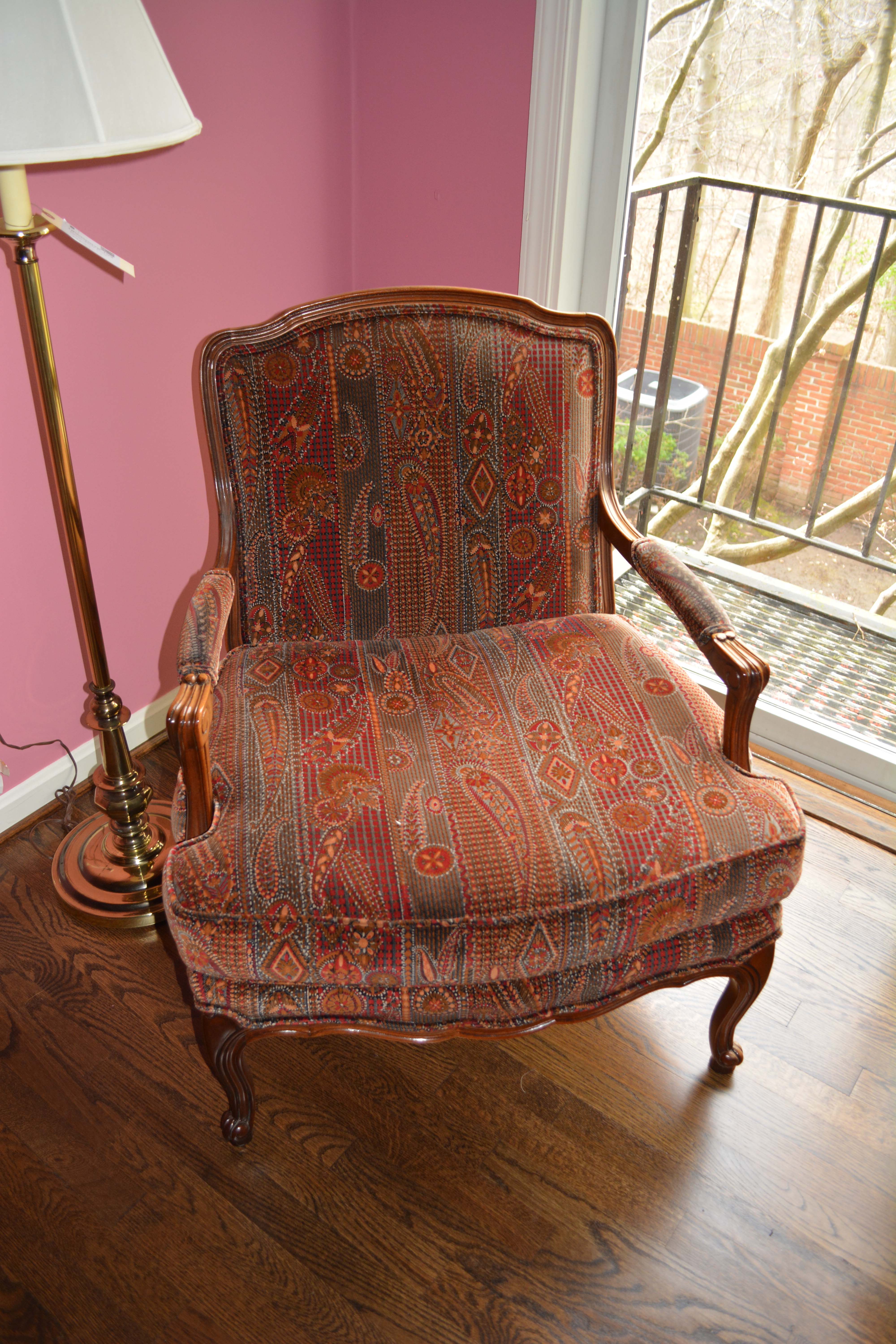 Vintage Louis XV Style Upholstered Armchair and Ottoman by Baker Furniture