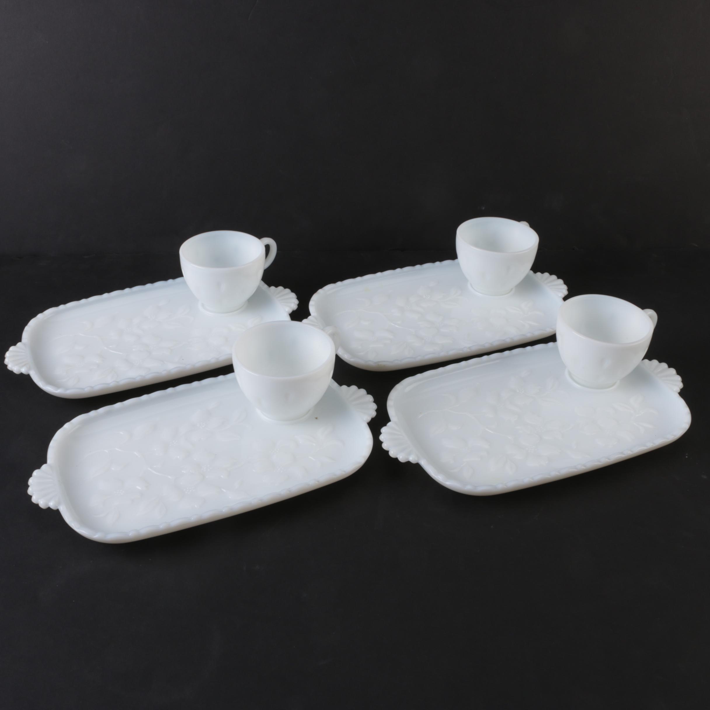 Vintage Milk Glass Snack Plate Sets