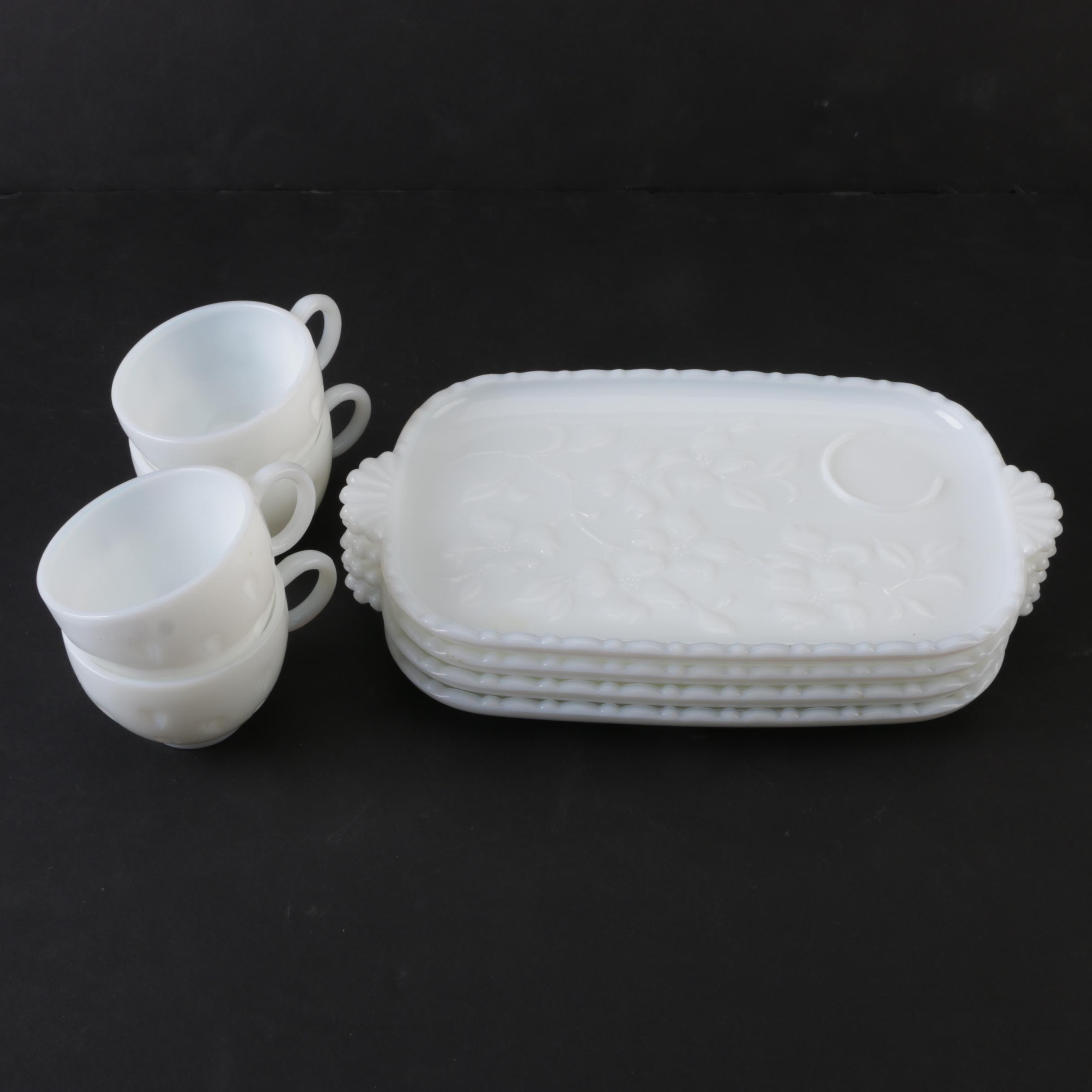 Vintage Milk Glass Snack Plate Sets