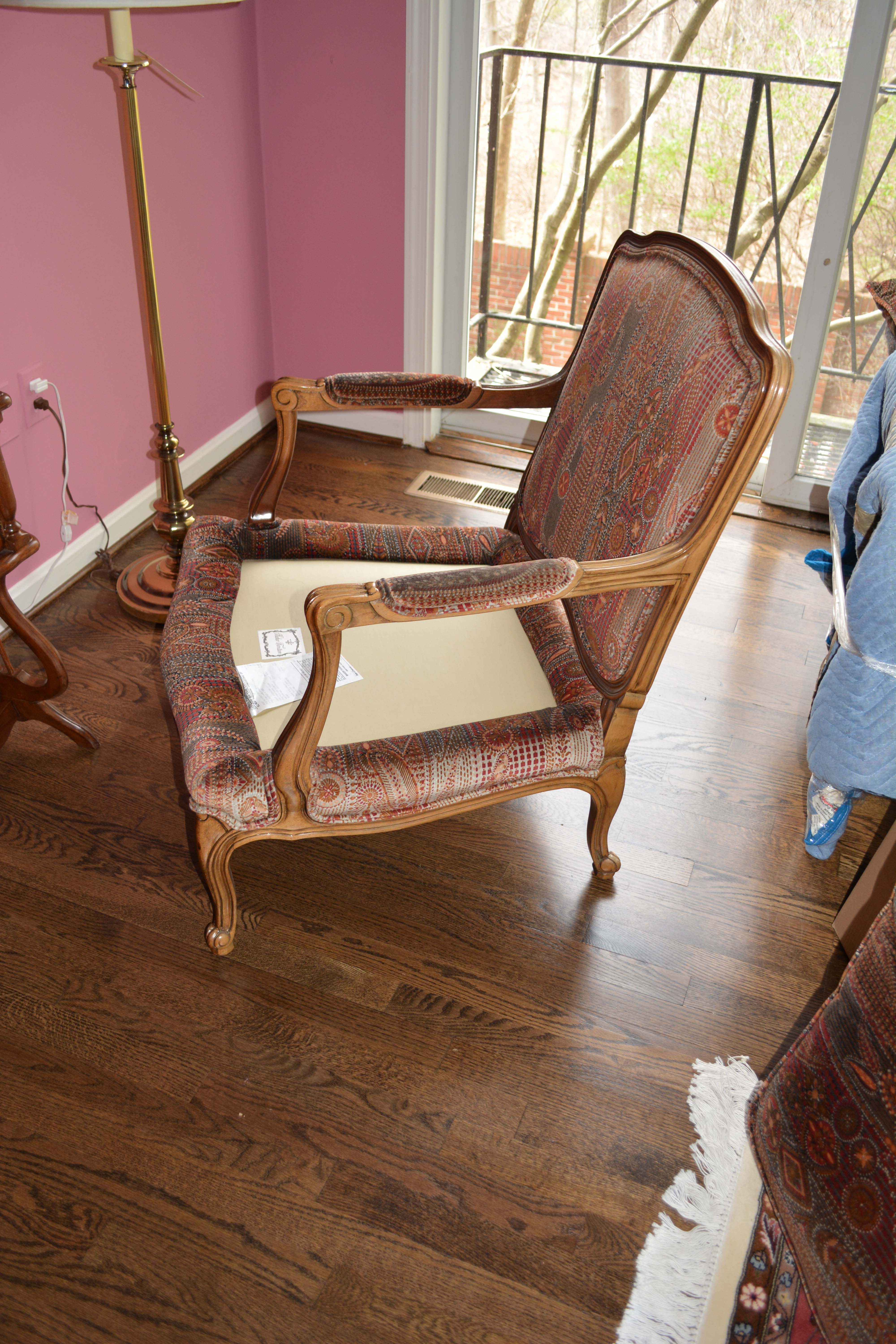 Vintage Louis XV Style Upholstered Armchair and Ottoman by Baker Furniture