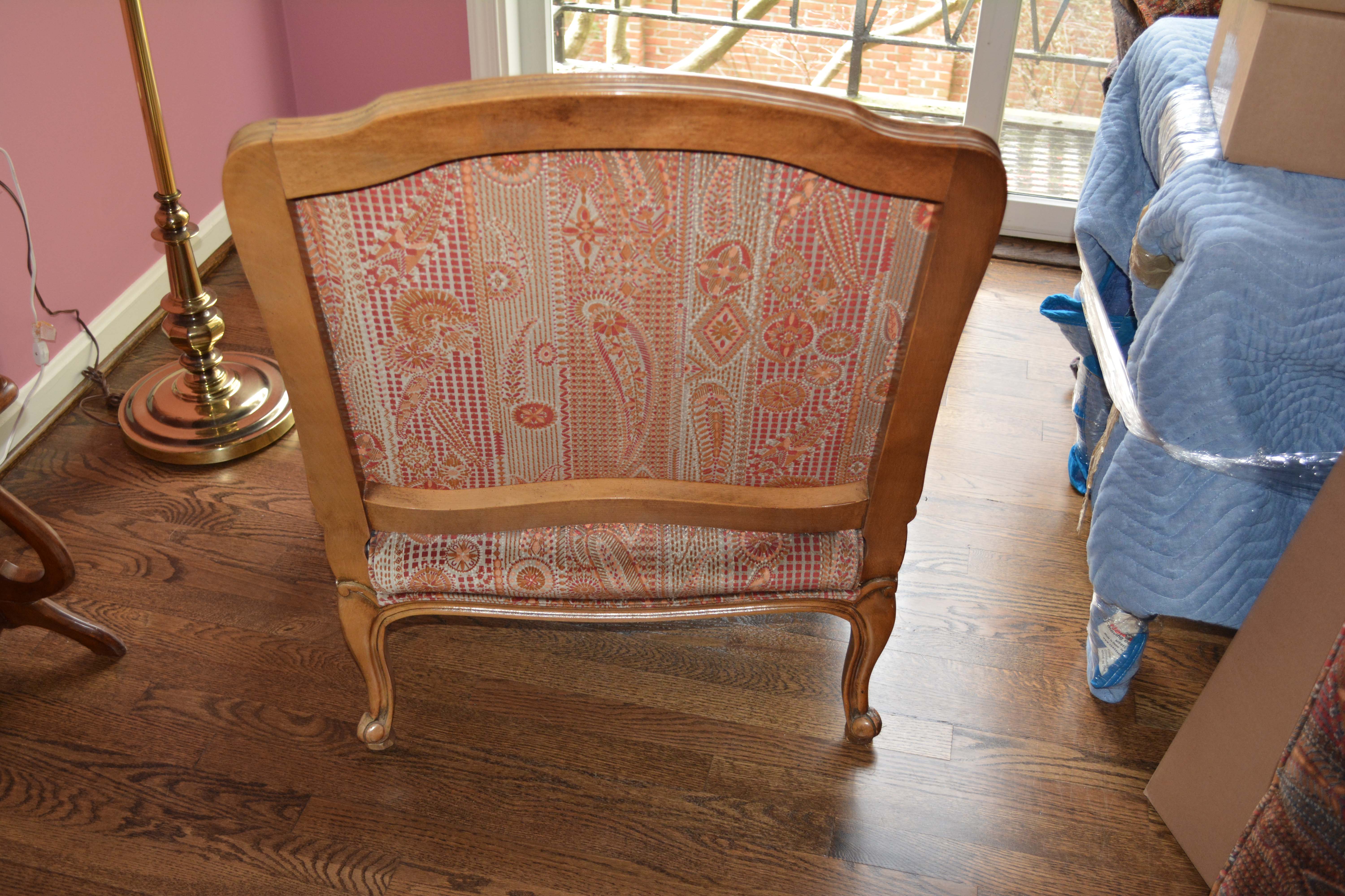 Vintage Louis XV Style Upholstered Armchair and Ottoman by Baker Furniture