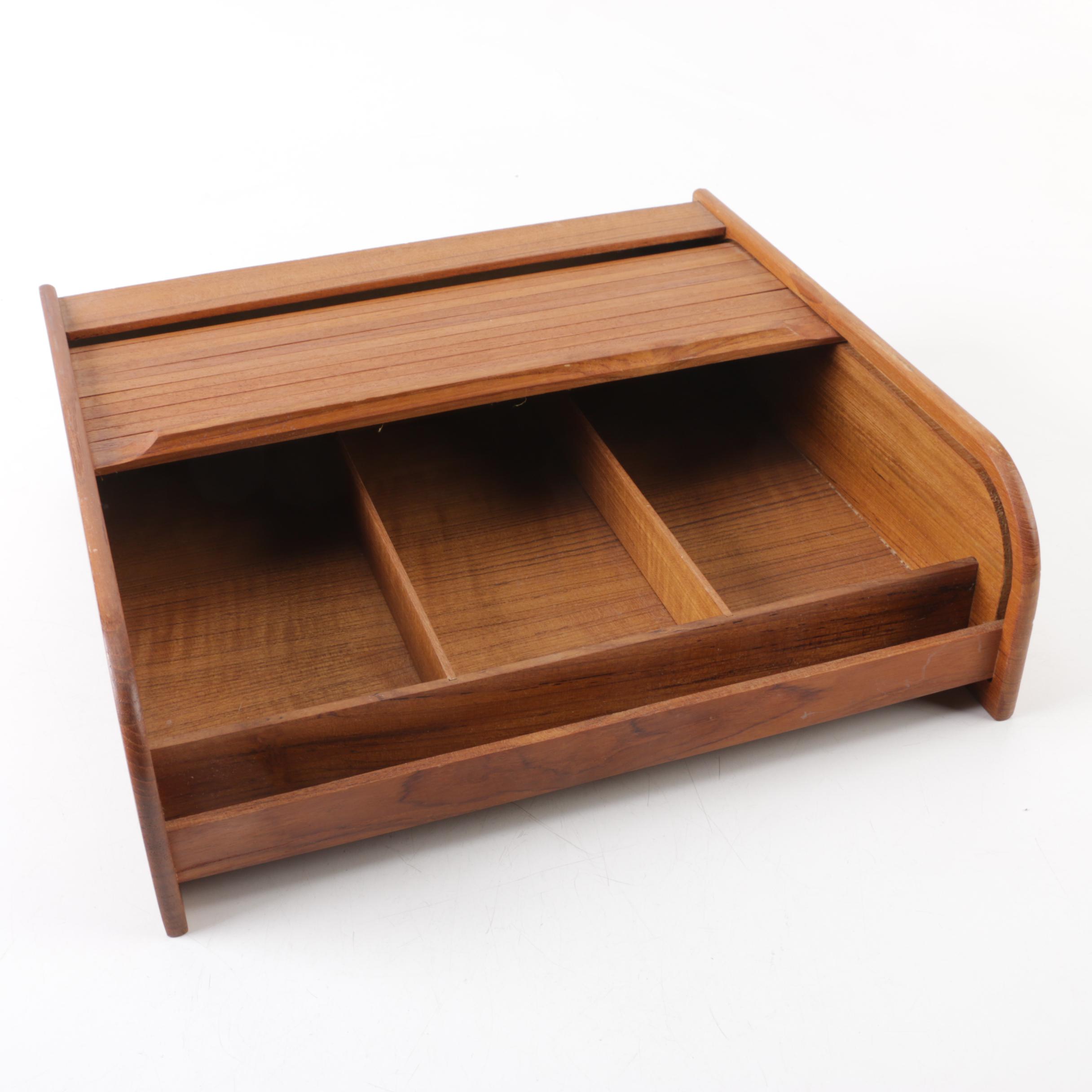 Mid Century Modern Style Teak Tambour Storage Box