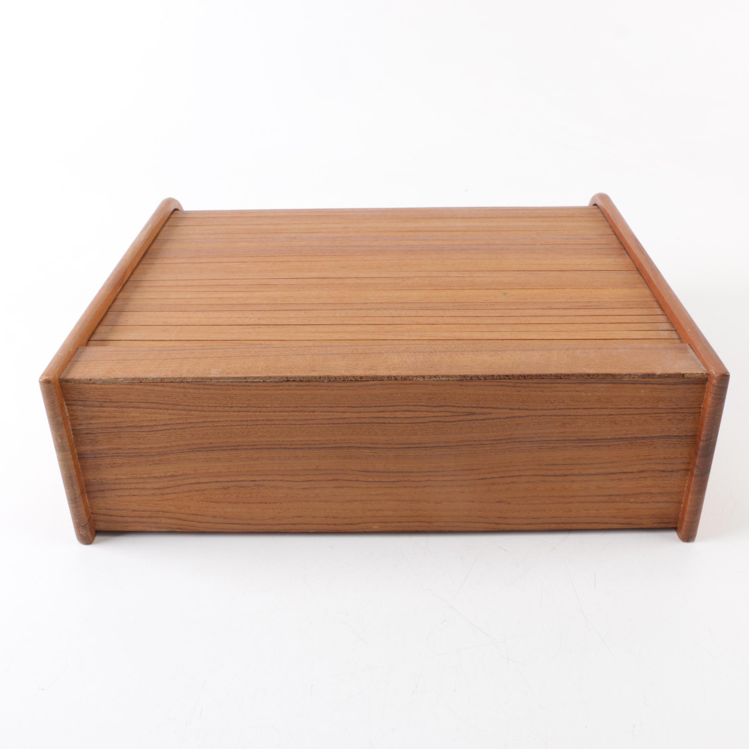 Mid Century Modern Style Teak Tambour Storage Box