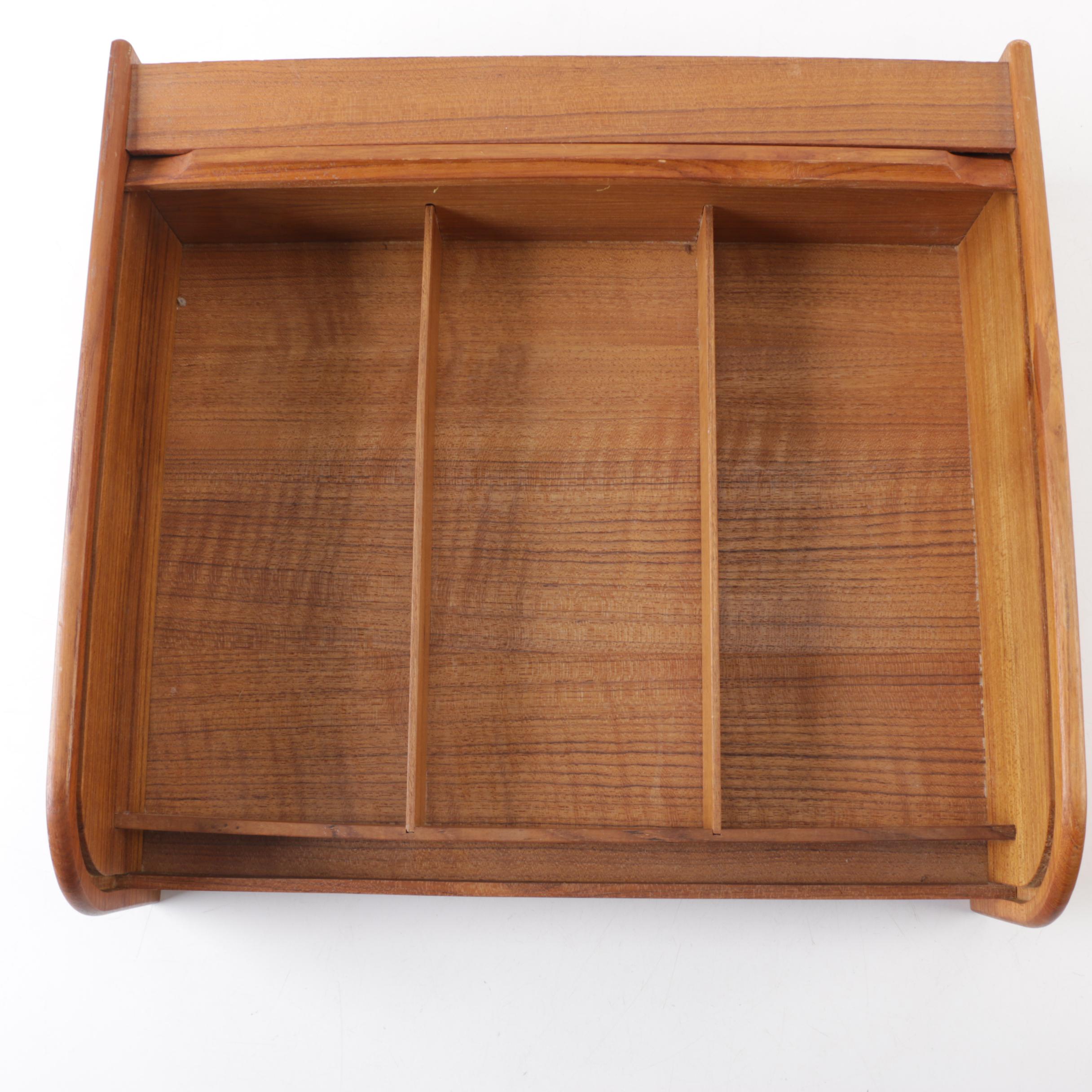 Mid Century Modern Style Teak Tambour Storage Box