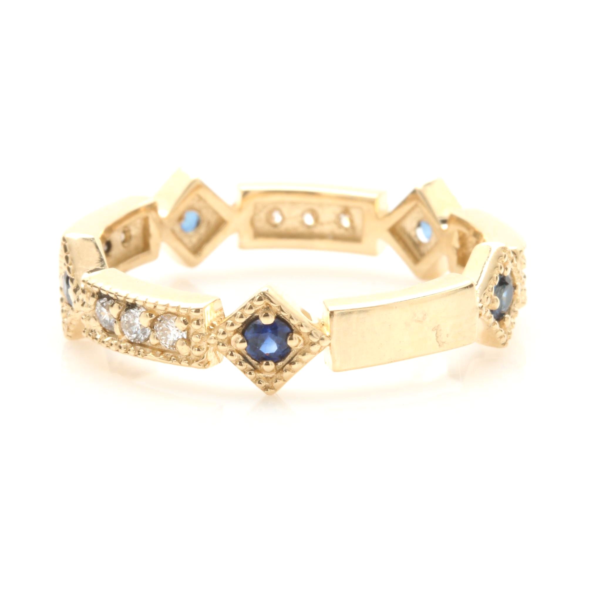 14K Yellow Gold Sapphire and Diamond Ring