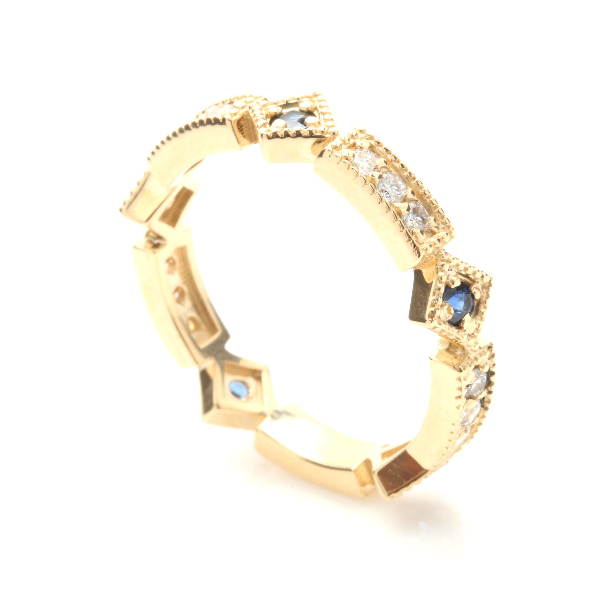 14K Yellow Gold Sapphire and Diamond Ring