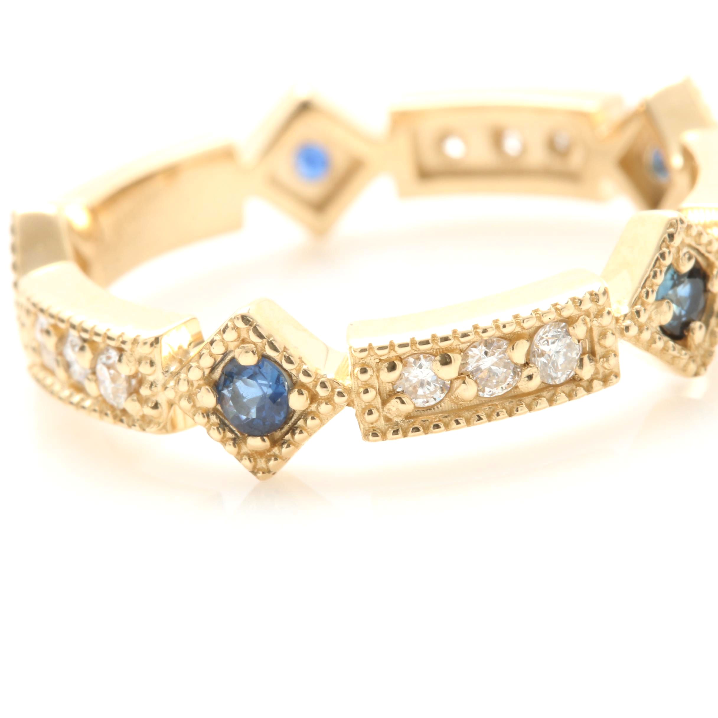 14K Yellow Gold Sapphire and Diamond Ring