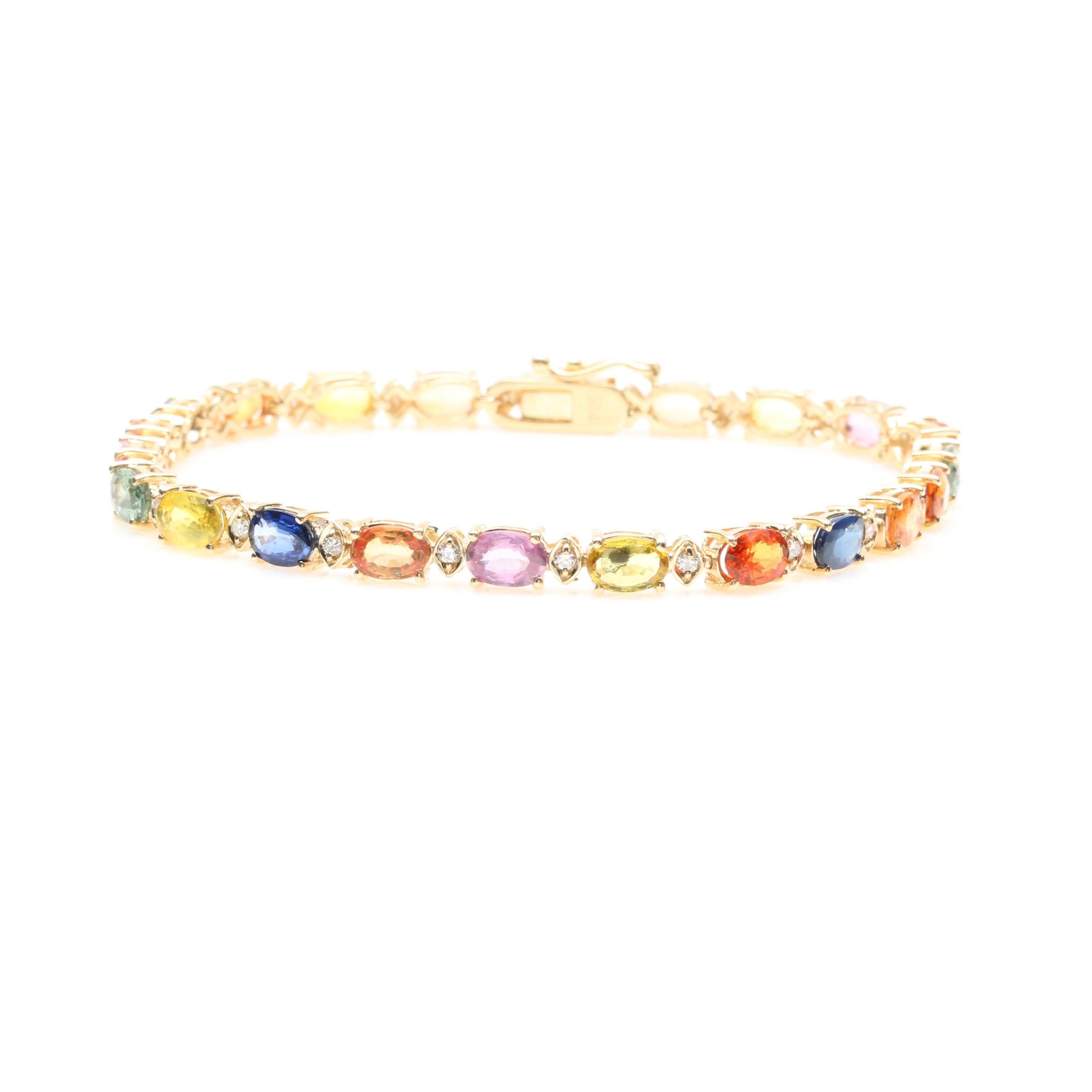 14K Yellow Gold Fancy Sapphire and Diamond Bracelet
