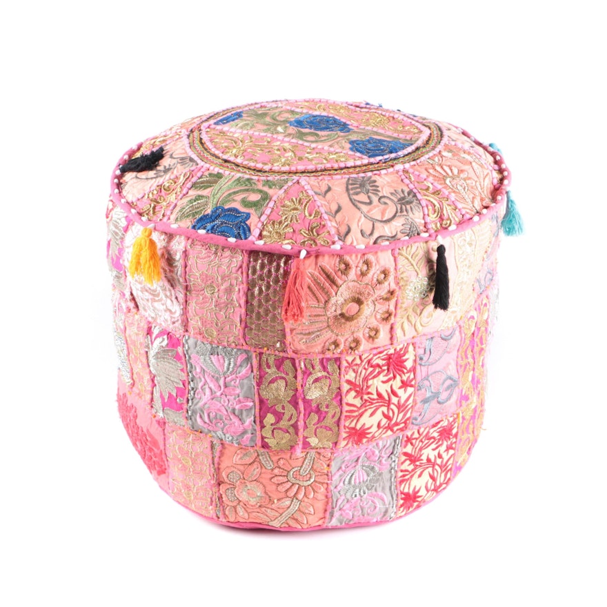Rajrang Indian Quilted and Needlepoint Pouf